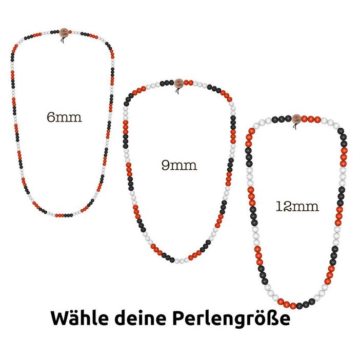 WOOD FELLAS Halsband WOOD FELLAS Holz-Kette modischer Mode-Schmuck Hals-Schmuck Deluxe Pearl Necklace Schwarz/Rot/Weiß