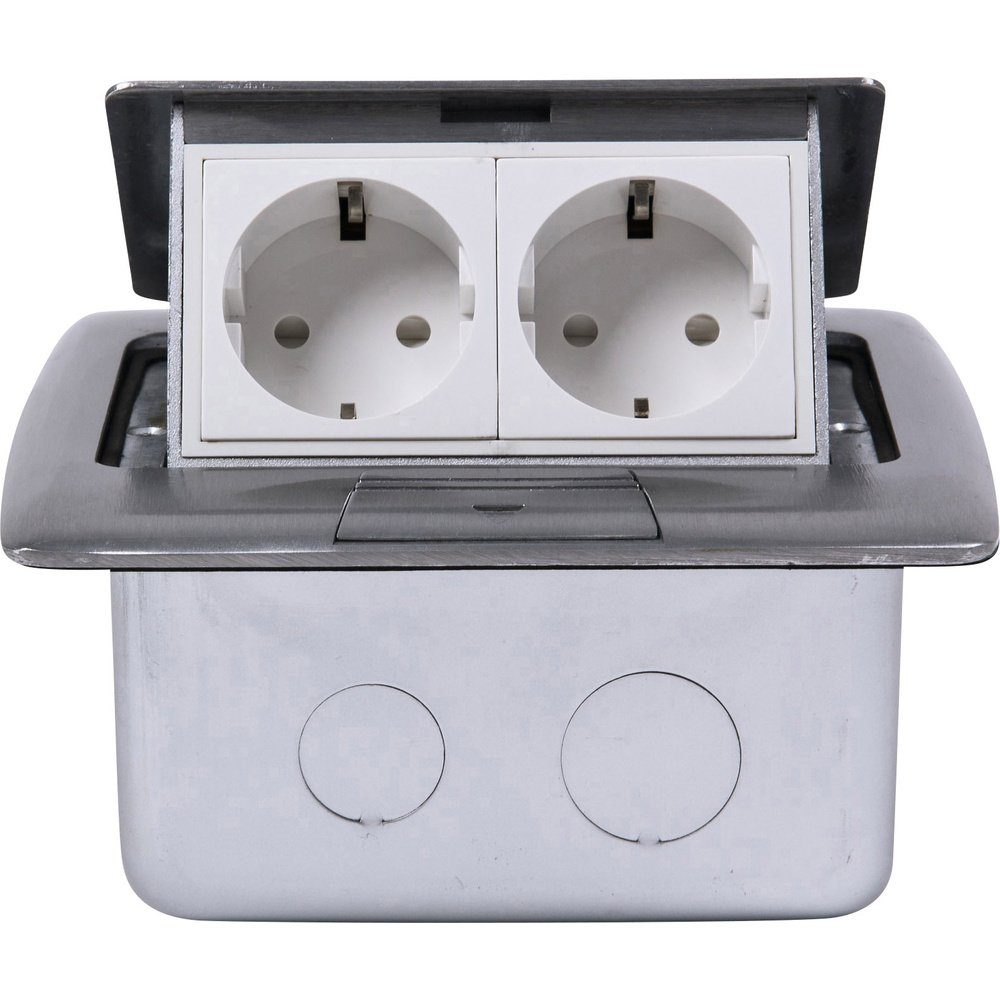 HEITRONIC Steckdose Heitronic 40462 2fach Fußboden-Einbausteckdose IP20 Silber