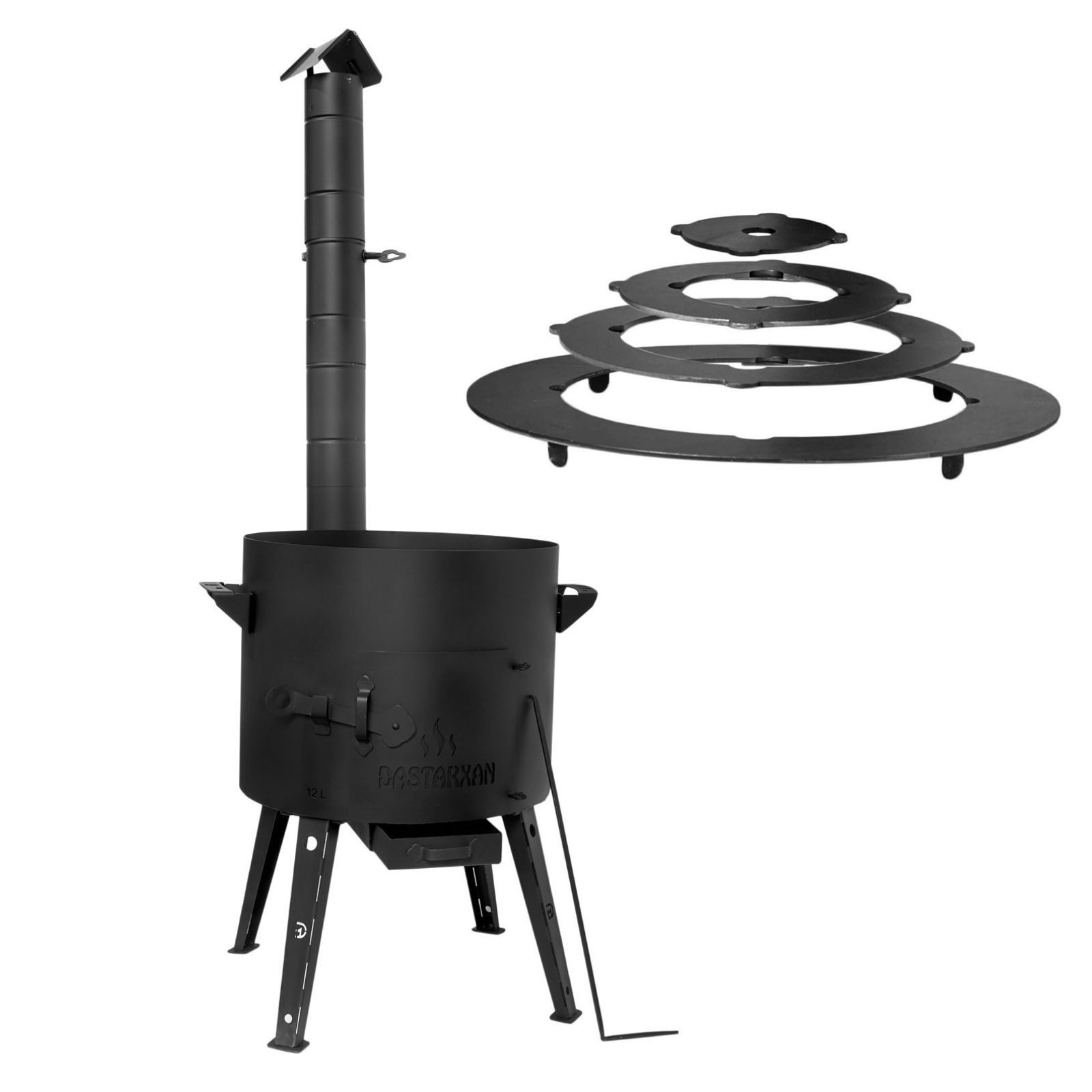 4BIG.fun Feuerstelle Ø40 cm Uchag Utschak Abzugsrohr mit Adapter-Ringe, (Utschag Uchak Учаг Außenküche Eintopfofen), ca. 2 mm Stahl