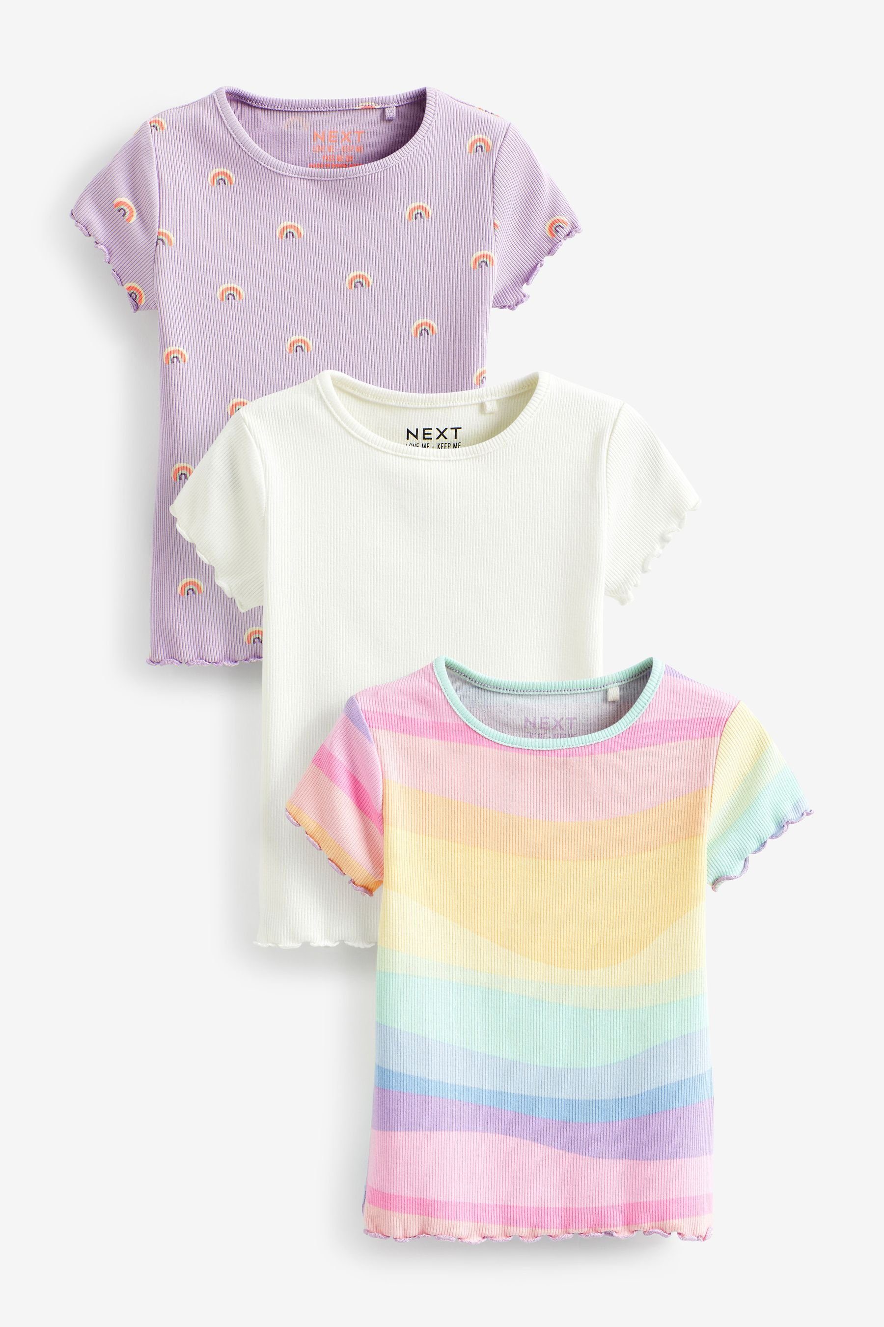 Next T-Shirt Gerippte 3er T-Shirts, Lilac (3-tlg) Pack Purple Rainbow