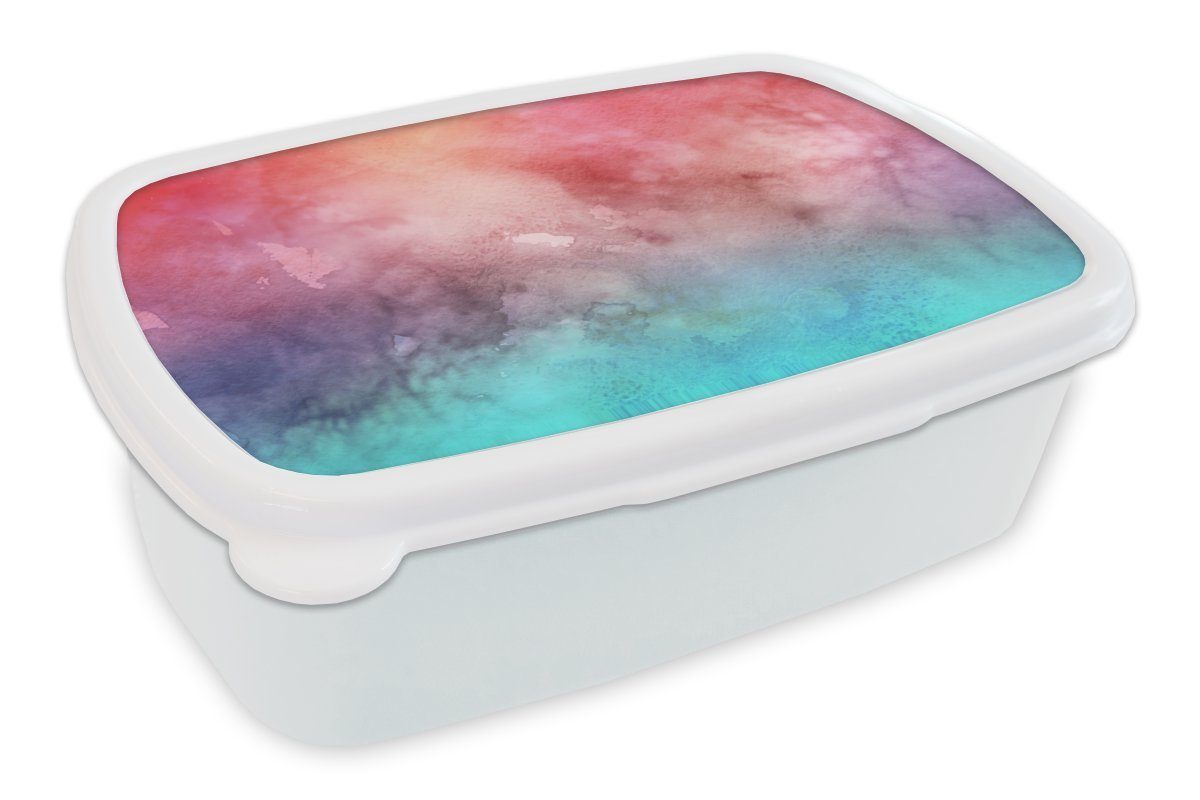MuchoWow Lunchbox Aquarell - Rot - Blau - Farbton, Kunststoff, (2-tlg), Brotbox für Kinder und Erwachsene, Brotdose, für Jungs und Mädchen weiß
