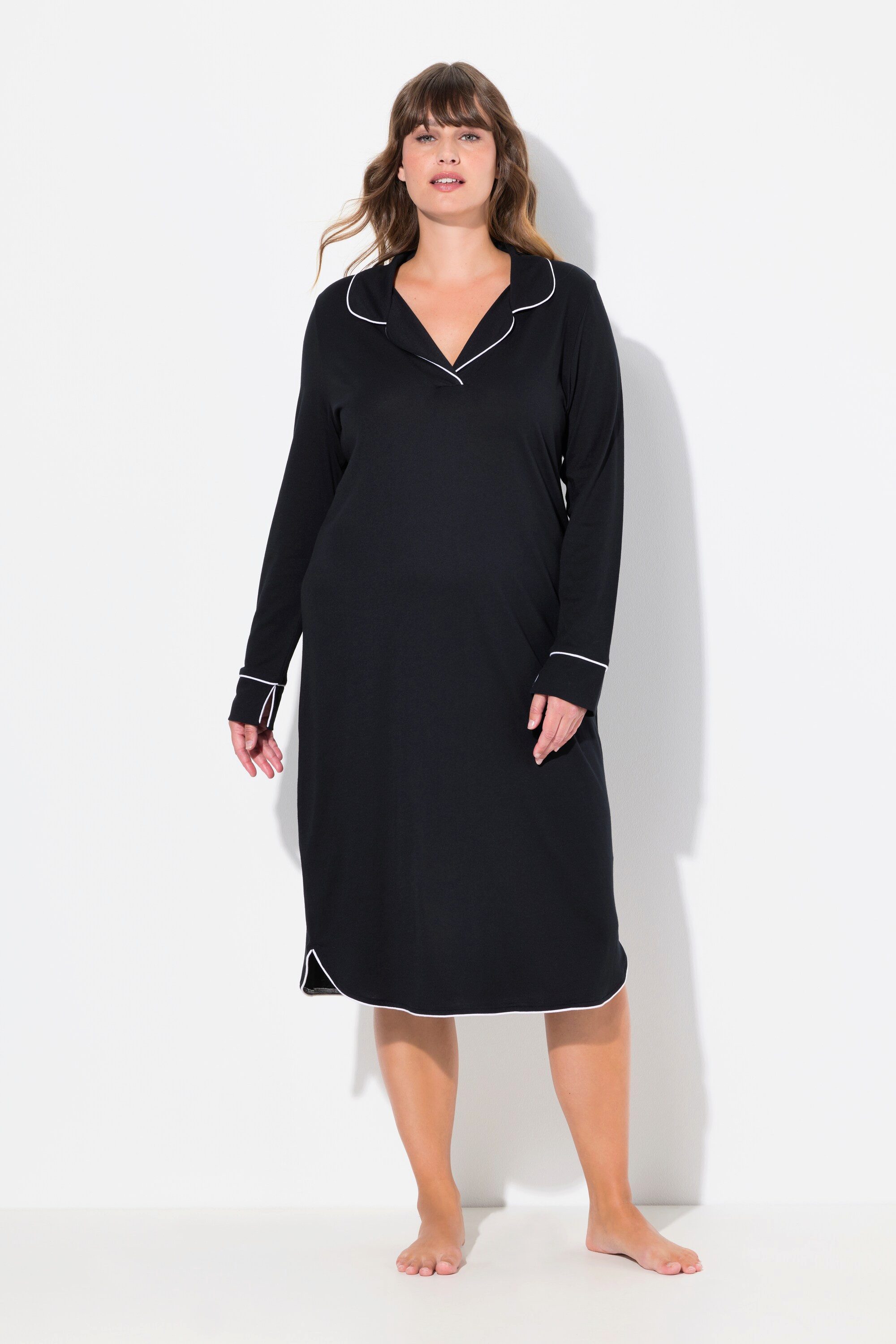 Ulla Popken Nachthemd Nachthemd Zierpaspel Reverskragen Langarm günstig online kaufen