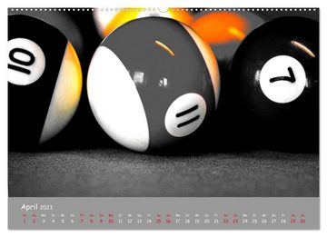 CALVENDO Wandkalender Freizeit Billard - Queue, Kugeln, Kreide und Tisch (Premium, hochwertiger DIN A2 Wandkalender 2023, Kunstdruck in Hochglanz)