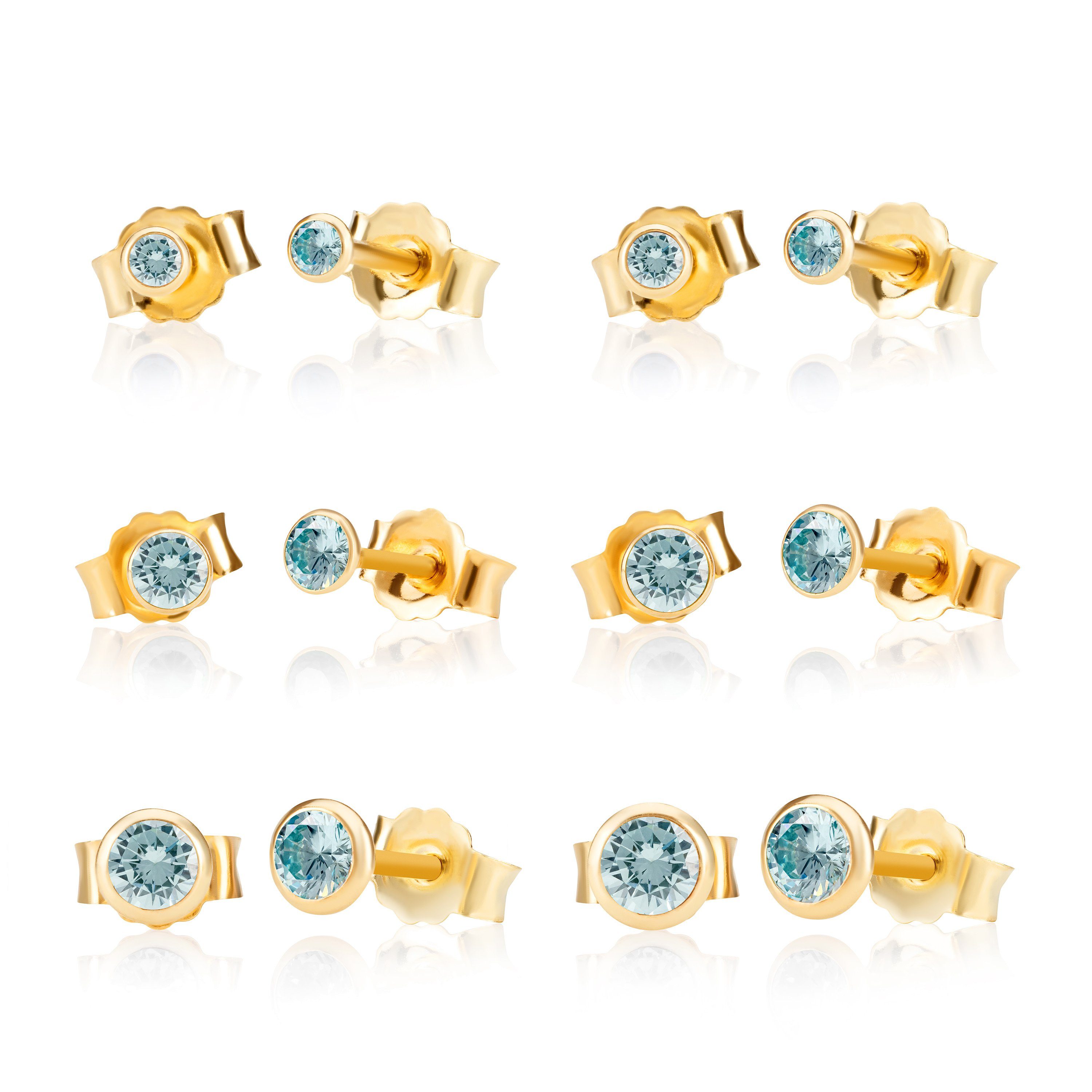 NKlaus Paar Ohrstecker Paar 2,0mm 333 Gelb Gold 8 K Ohrstecker Zirkon Aqu ( günstig online kaufen