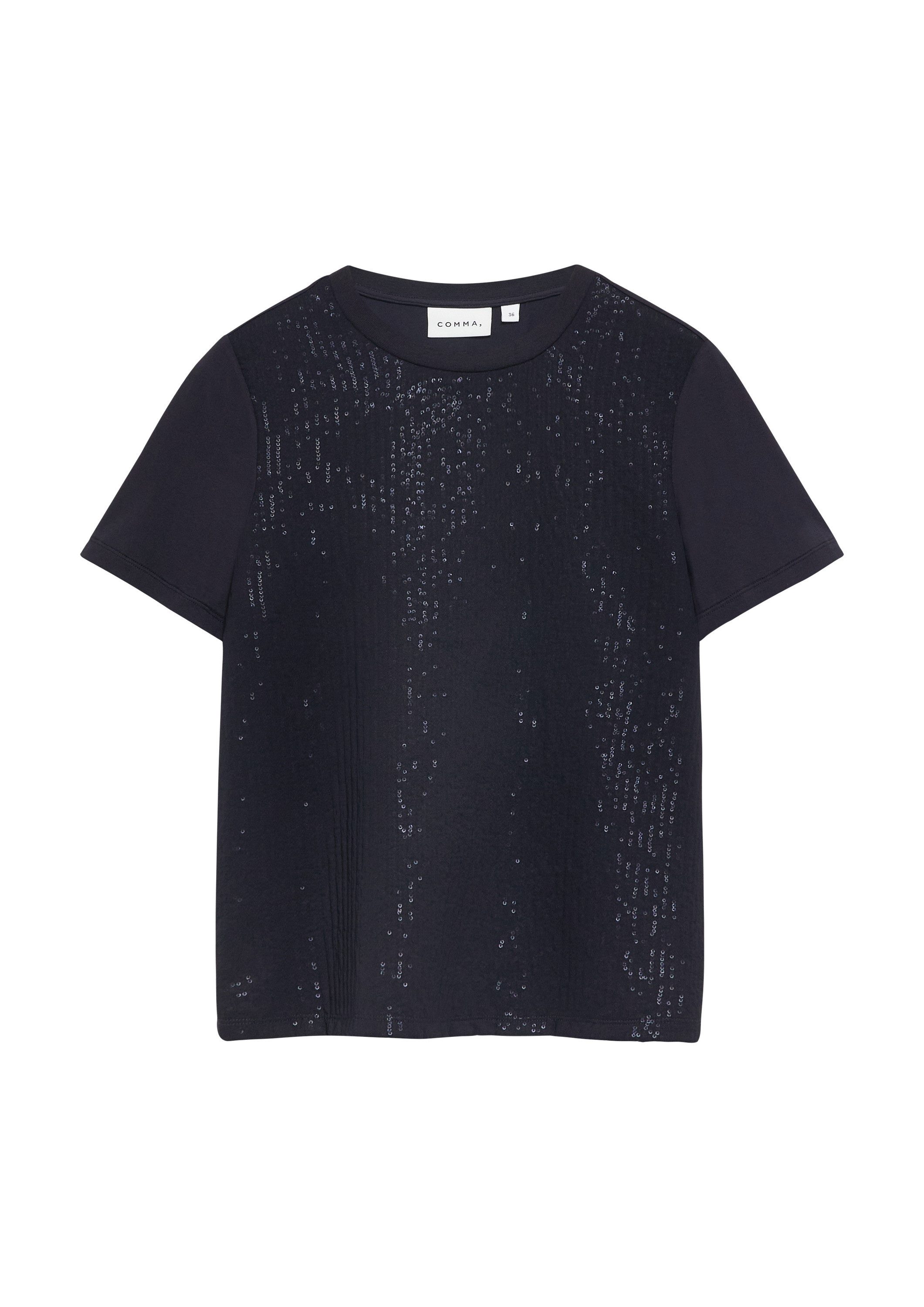 comma Kurzarmshirt T-Shirt T-Shirt im Materialmix mit Pailletten