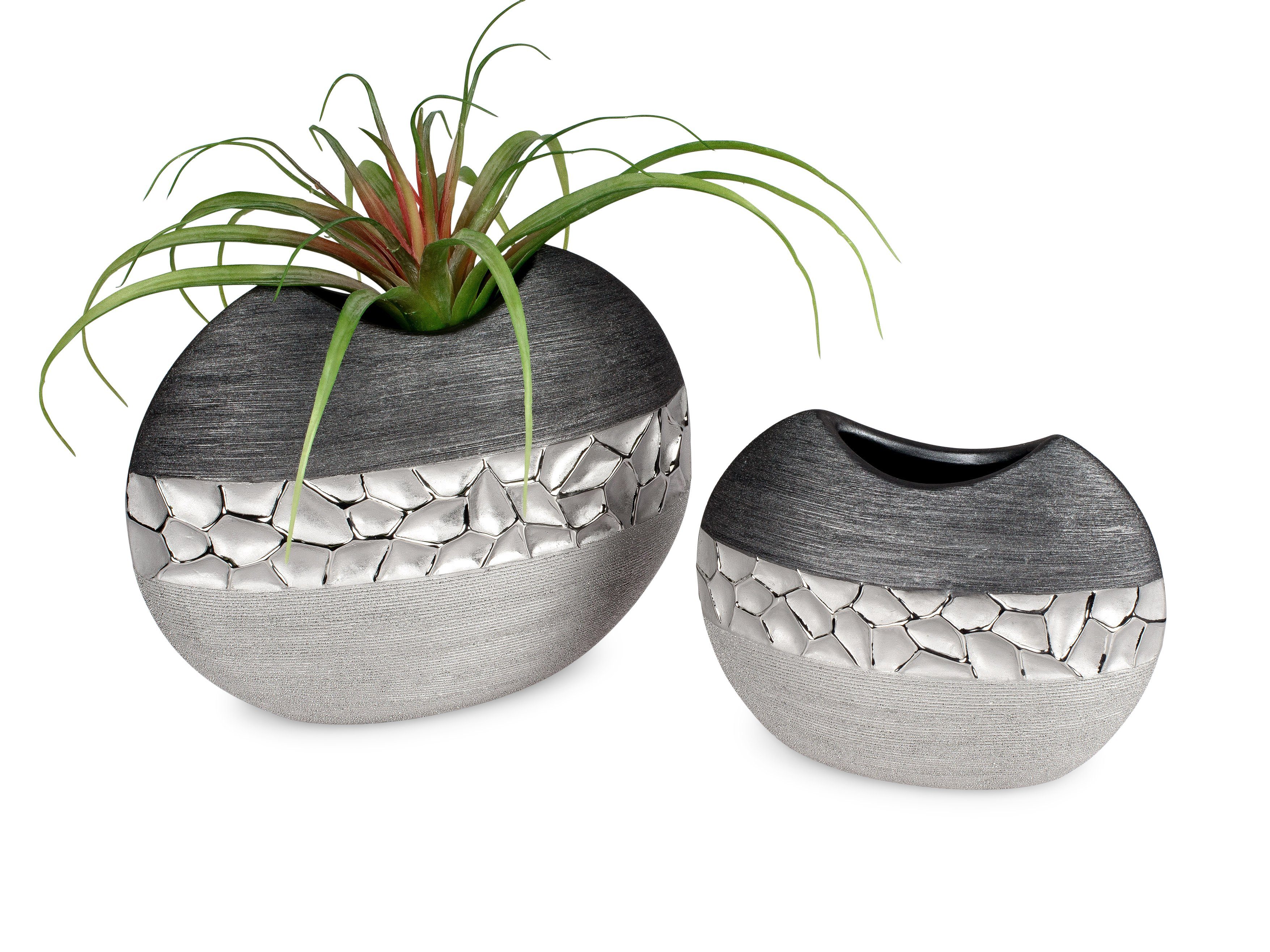 Größen 2 Dekovase aus Tischvase Keramik wählbar, Small-Preis grau in Vase silber