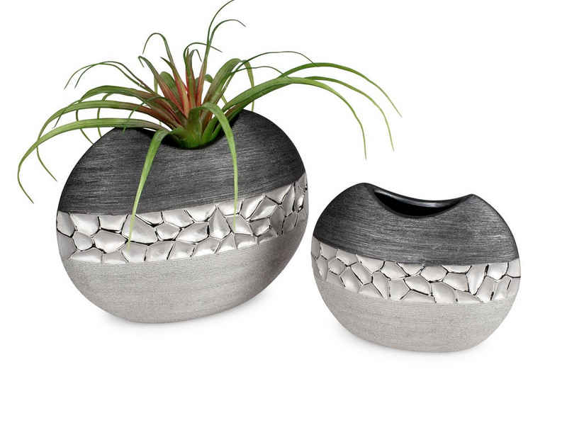 Small-Preis Dekovase Vase Tischvase silber grau in 2 Größen wählbar, aus Keramik