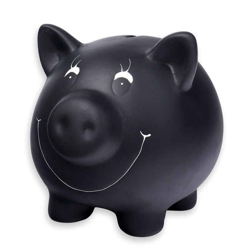 Schramm Spardose Schramm® Sparschwein schwarz aus Keramik mit Tafellack beschreibbar mit Kreide Sparschweine Schwein inklusive Kreide und verschließbar