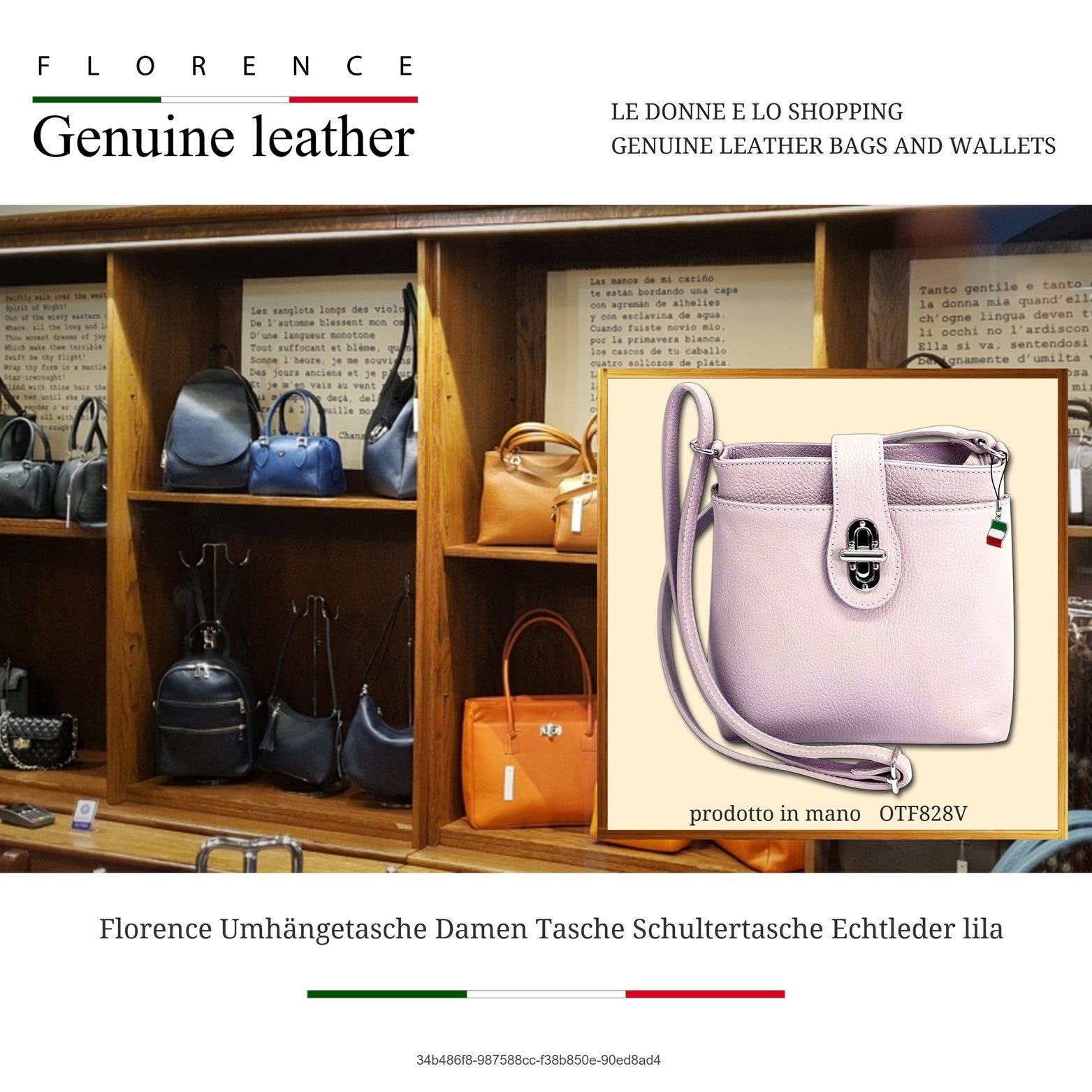 FLORENCE Umhängetasche Florence Umhängetasche Damen Tasche (Umhängetasche, Umhängetasche), Damen Tasche Echtes Leder lila, Made-In Italy