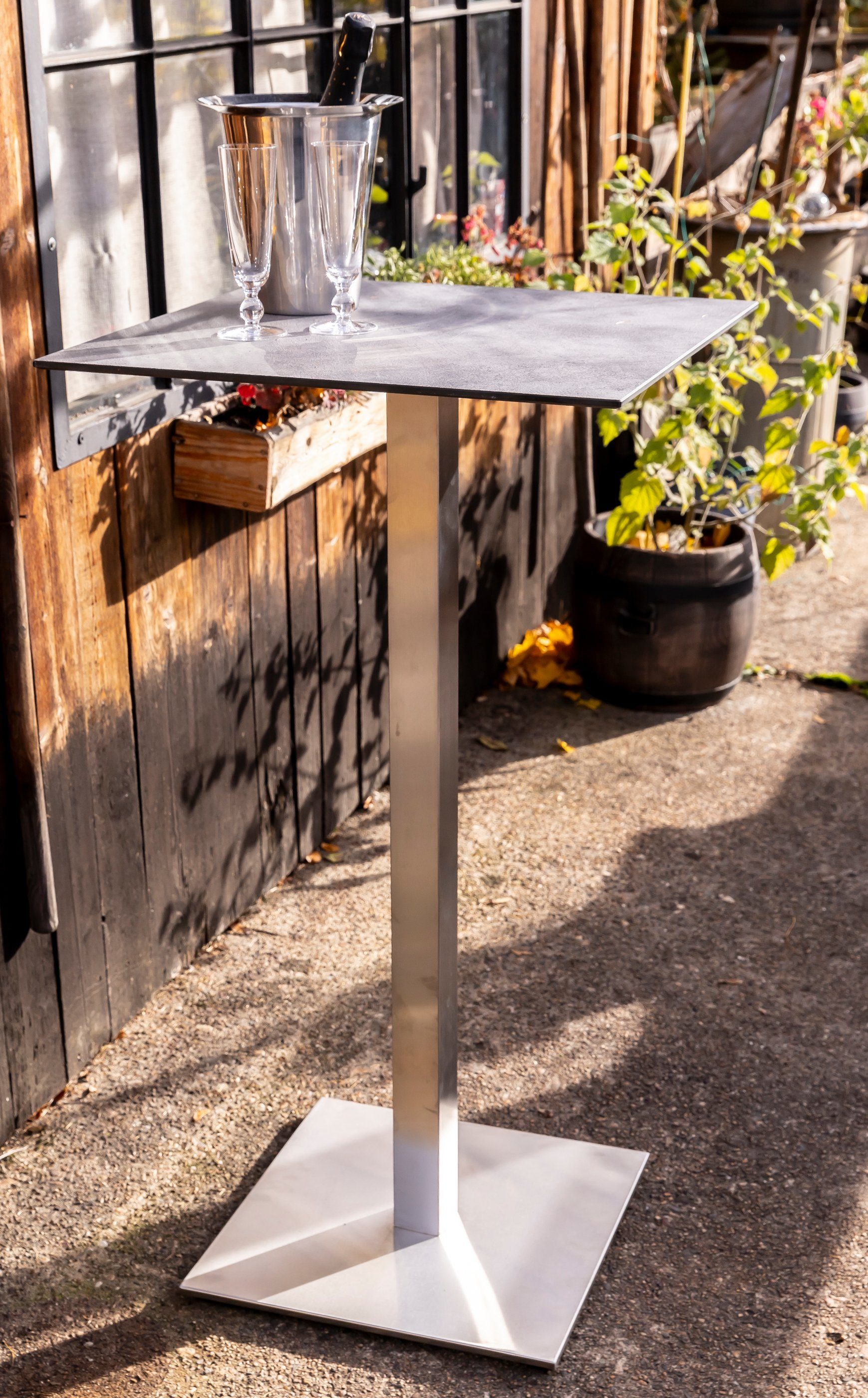 ONDIS24 Stehtisch Gartentisch Bistrotisch Bartisch x 110 cm mit für In- & HPL Outdoor (H) 59 Tischplatte Edelstahlgestell