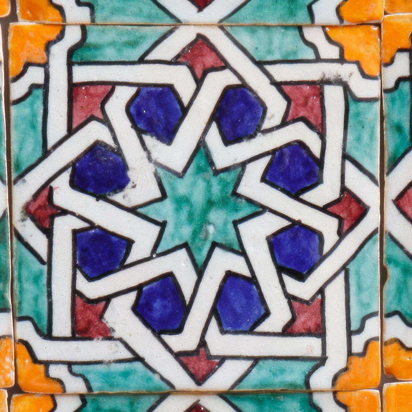 Casa Moro Wandfliese Zierfliesen 10x10 cm Sternmuster – HANDMADE Fliesen Dekor, Keramik 10x10, Mehrfarbig, 4er-Set, Handgefertigt, Handbemalt - Kunsthandwerk aus Marokko