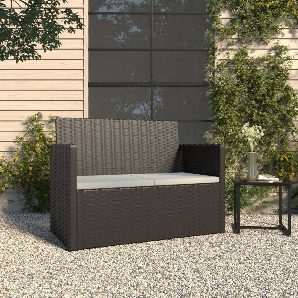 furnicato Gartenbank aus PE-Rattan mit Kissen 105x56x75 cm Schwarz, Wetterfeste Sitzbank mit zwei bequemen Kissen für die Terrasse