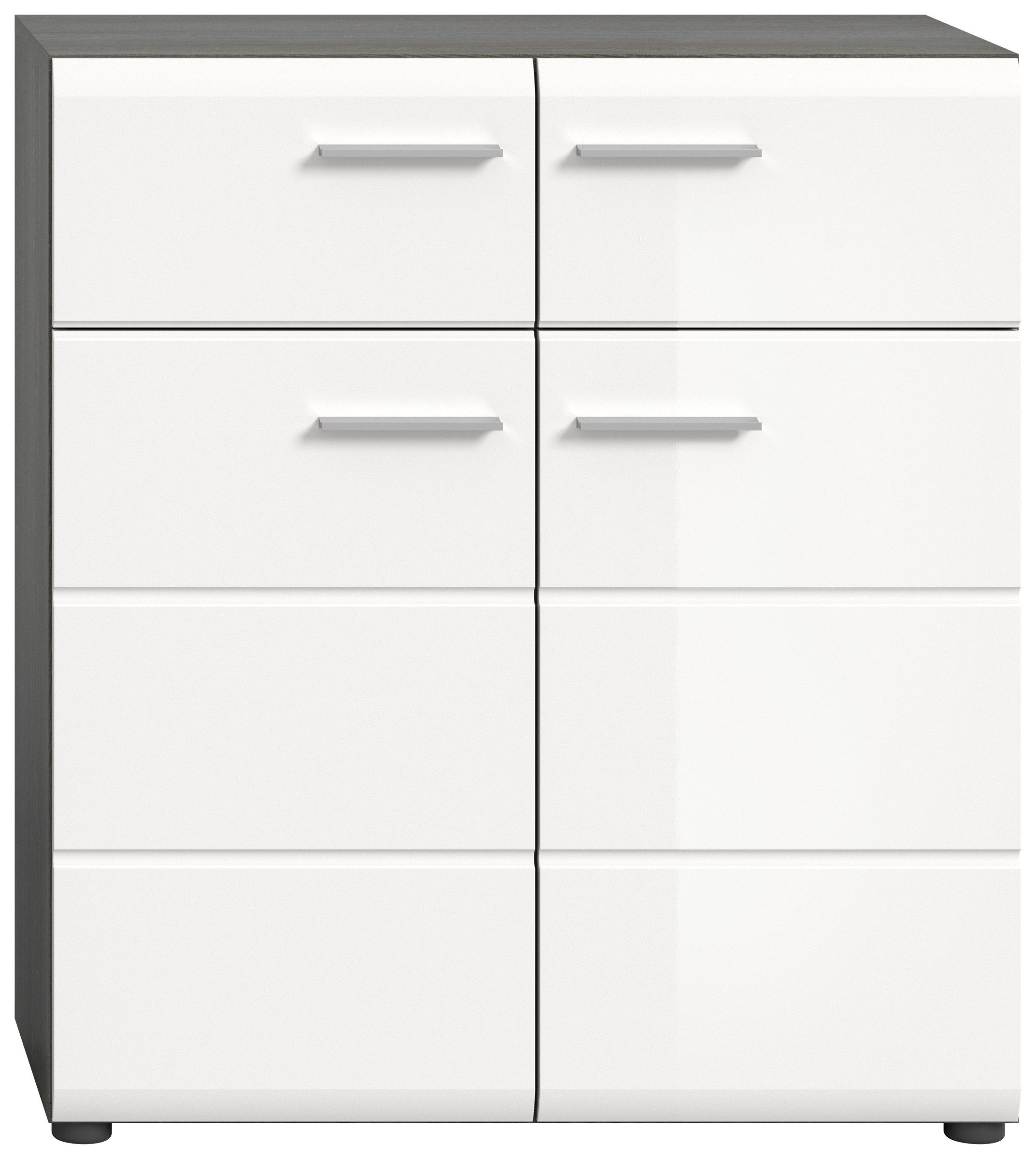 xonox.home Schuhkommode in Rauchsilber / Weiß Hochglanz - 80x90x37cm (BxHxT) – Bild 2 von 5