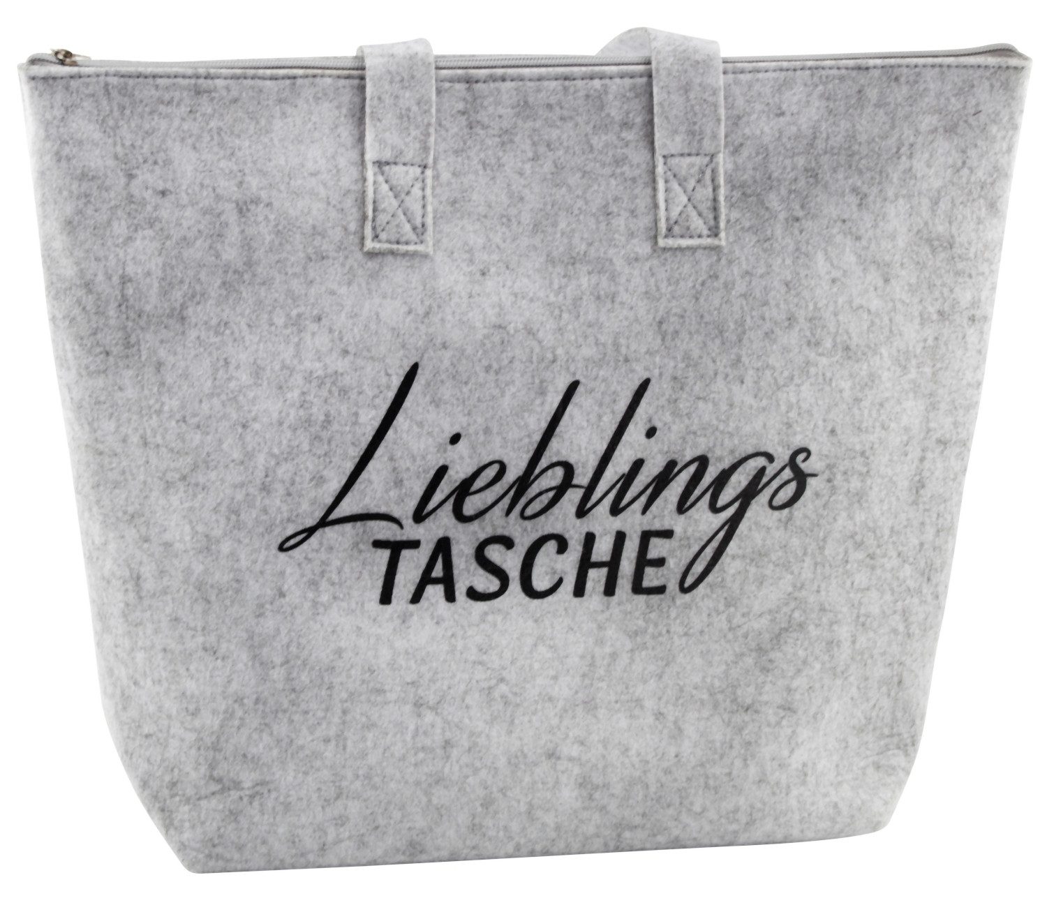 MF Shopper Filz Tasche hellgrau mit Reißverschluss Schriftzug Lieblingstasc günstig online kaufen