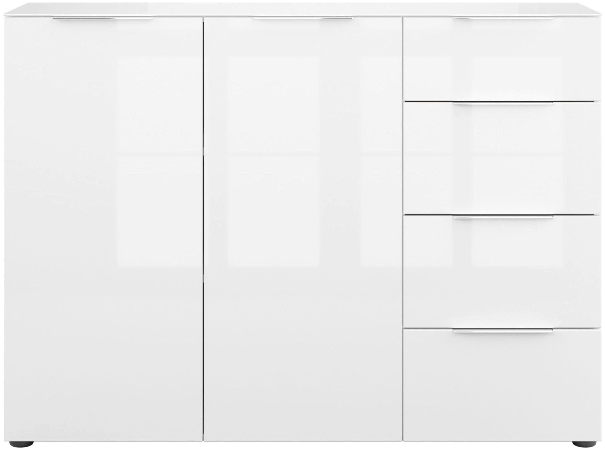 Manjana Möbel Kommode mit Chrom oder Schwarz matten Metallgriffen & Glasfront, Soft-Close