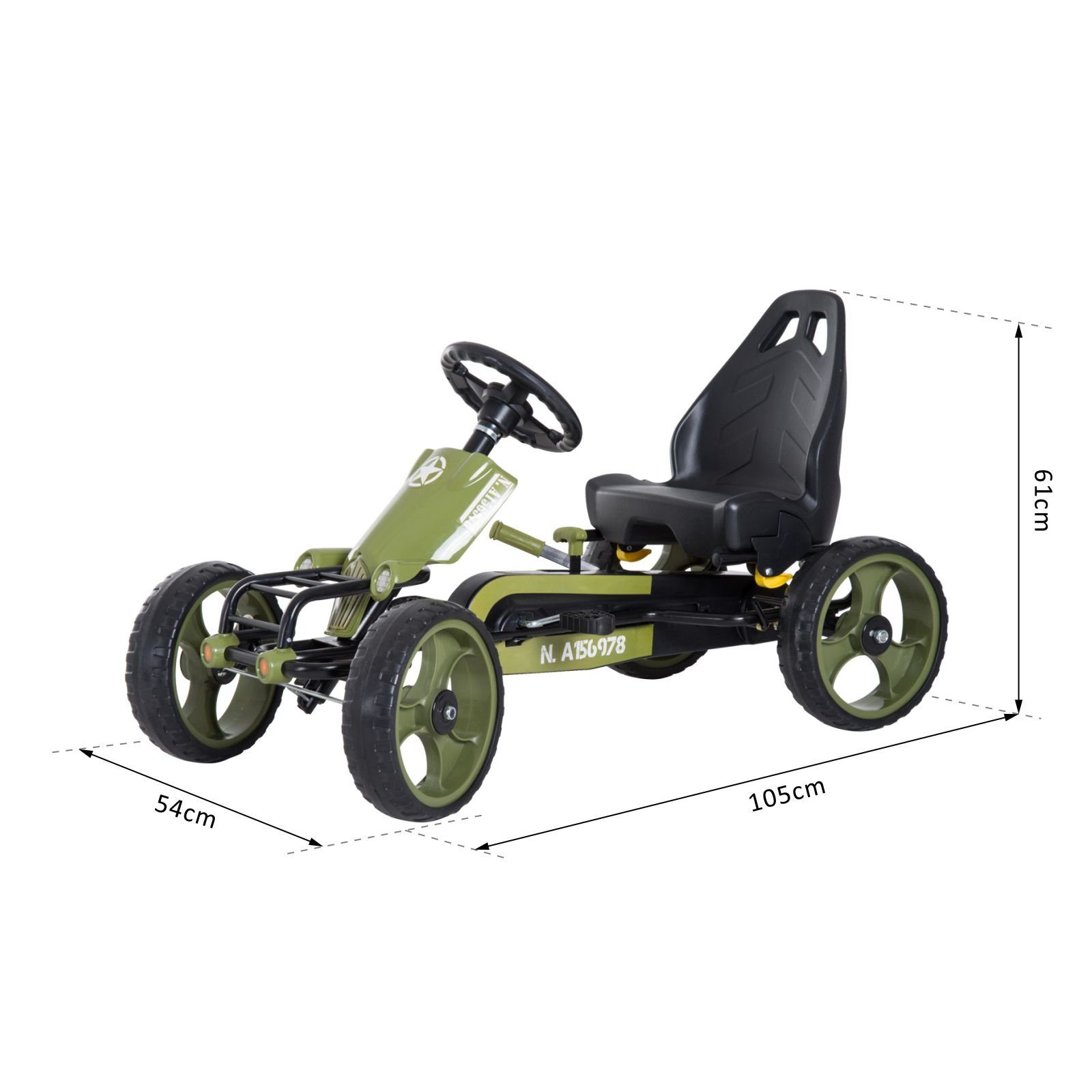 HOMCOM Go-Kart Tretauto Kinderfahrzeug mit Handbremse und verstellbarem Sitz, Grün 105 x 54 x 61cm – Bild 3 von 5