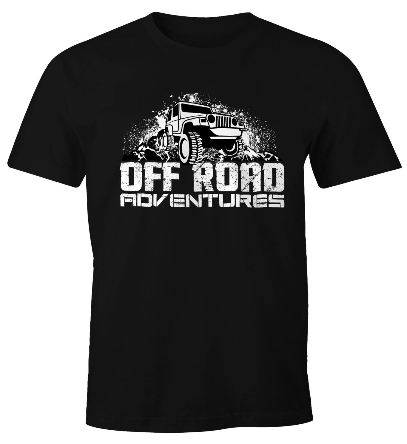 MoonWorks Print-Shirt Herren T-Shirt Off-Road Geländewagen Adventures Moonworks® mit Print schwarz