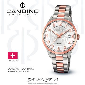 Candino Quarzuhr Candino Herren Uhr Analog C4609/1, (Analoguhr), Herren Armbanduhr rund, Edelstahlarmband roségold, silber, Elegant