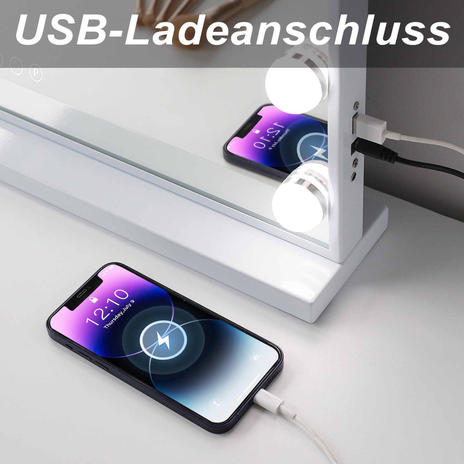 FENCHILIN Schminkspiegel mit LED Lichtleiste weiß 58/46 cm – Bild 4 von 5