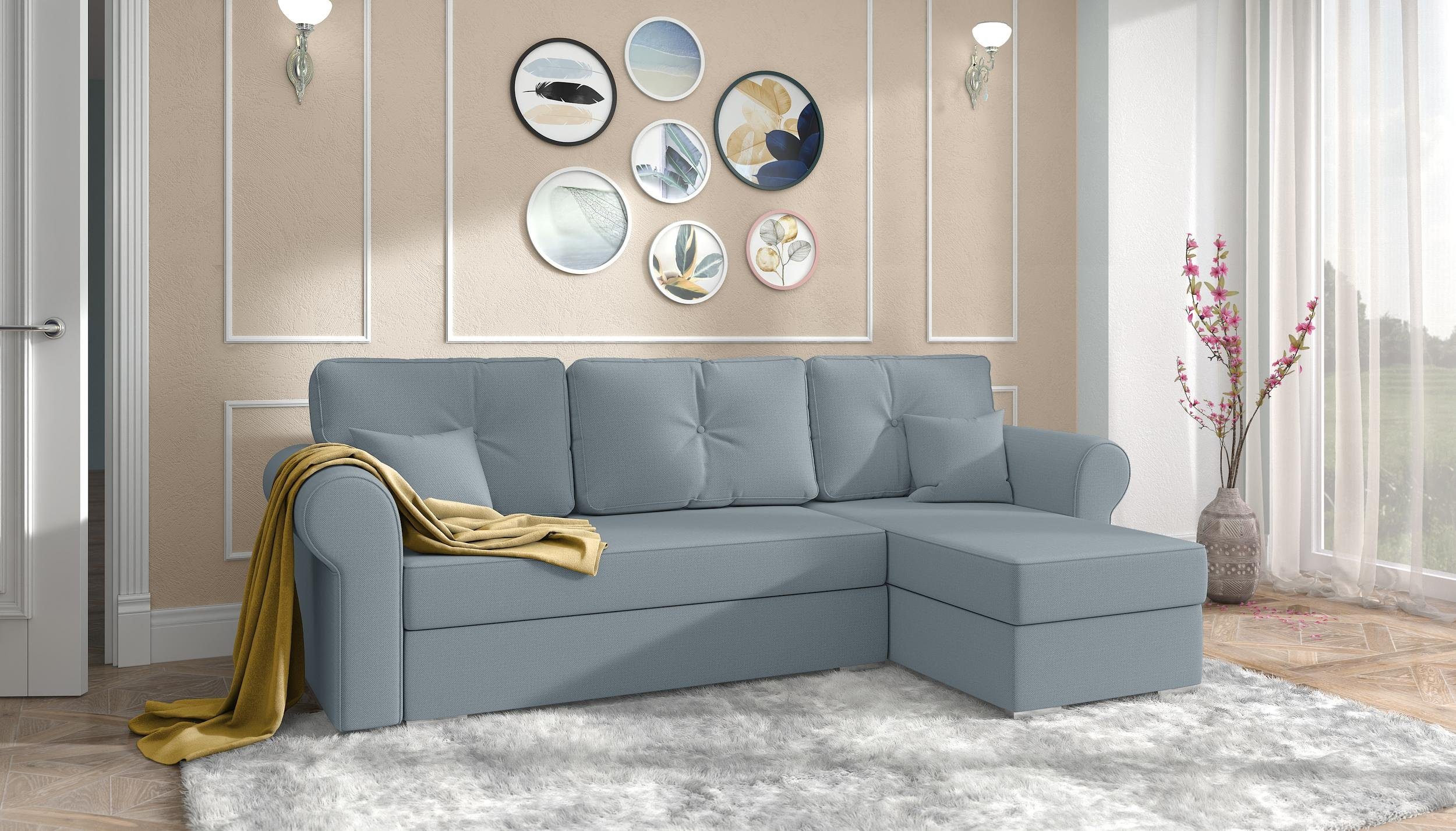 Stylefy Ecksofa Orco, L-Form, Eckcouch, mit Bettfunktion und Bettkasten, mane links oder rechts bestellbar, Modern Design, frei im Raum stellbar, inklusive Kissen