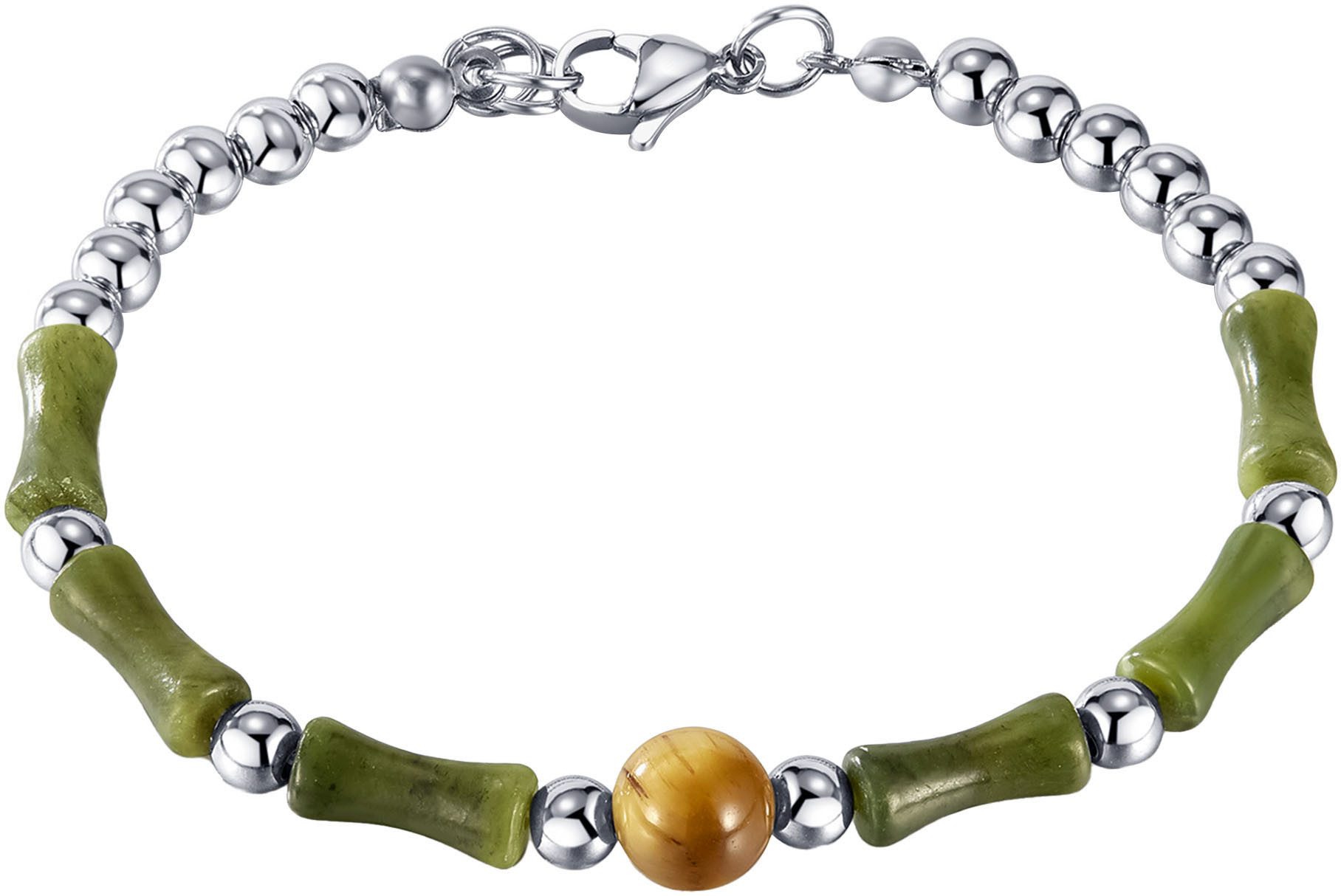 Firetti Armband Schmuck Geschenk Edelstahl Armschmuck Erbskettengliederung Natursteine, mit Jade, Tigerauge