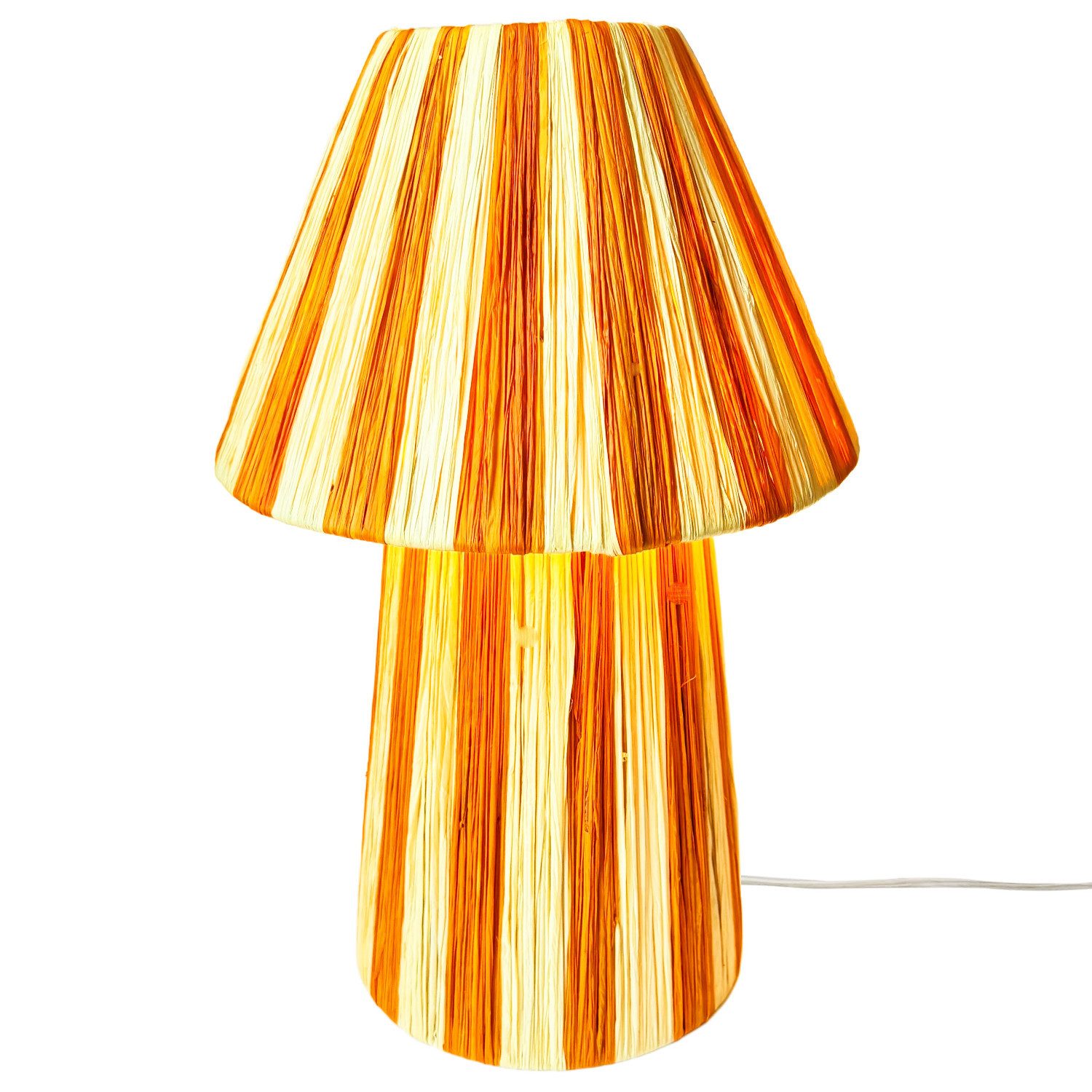 Marrakesch Orient & Mediterran Interior Nachttischlampe Boho Tischlampe Morjan edel aus Raffia-Bast in Beige-Orange 40 x 26 cm, E27, Handarbeit