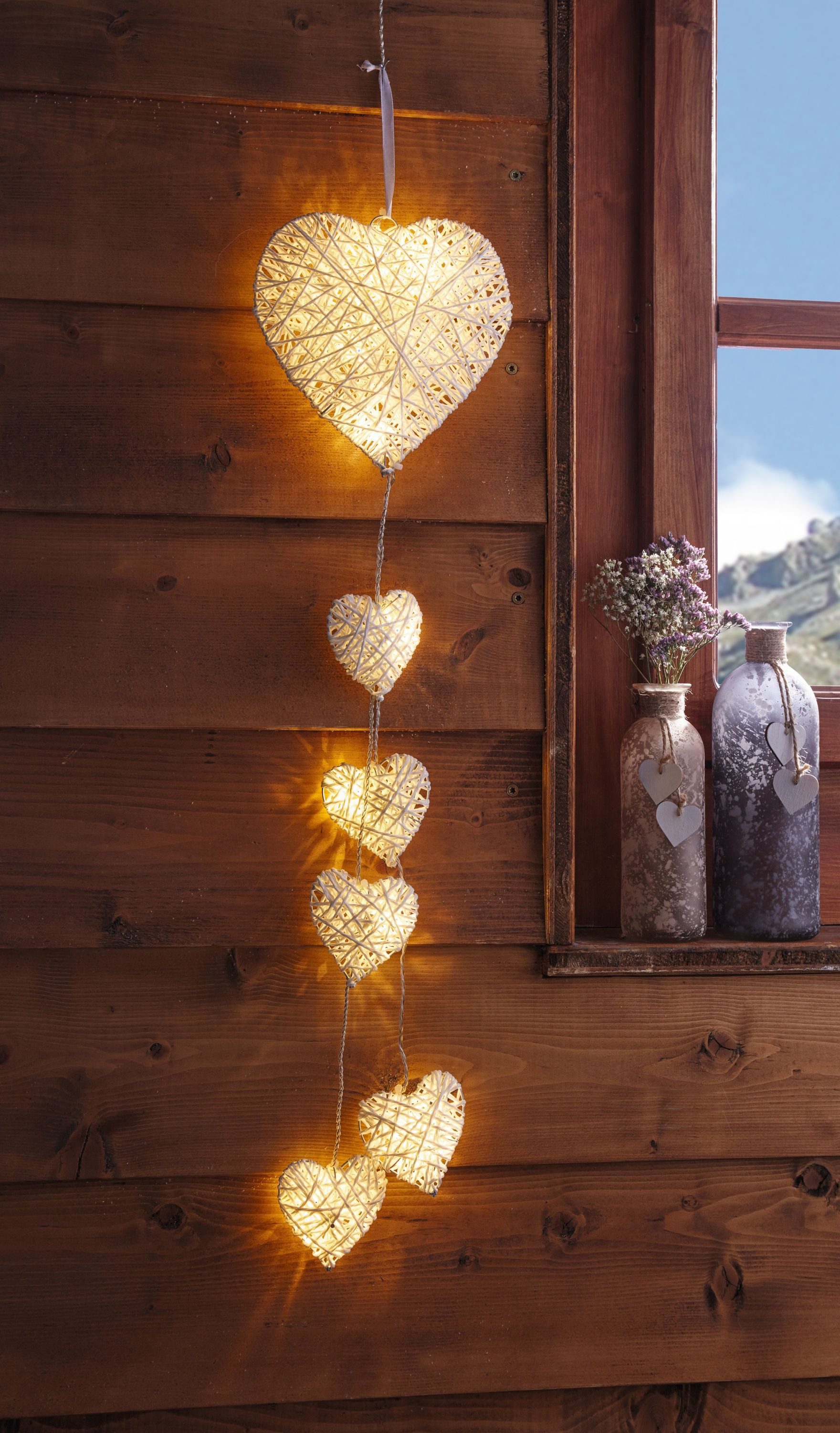 Frank Flechtwaren LED Dekolicht, LED-Hänger Herz 65cm
