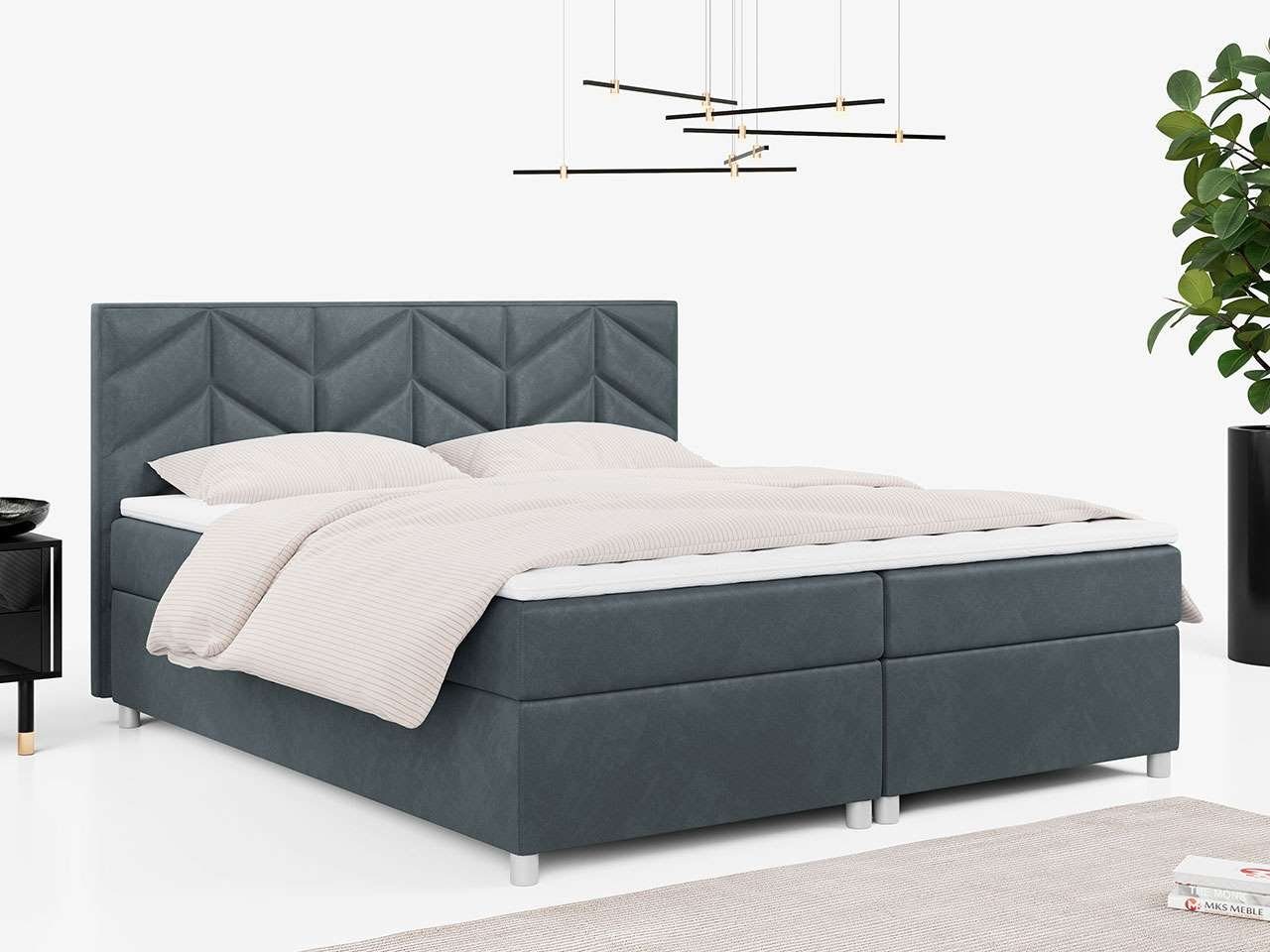 MKS Doppelbett Polsterbett MÖBEL PINO, mit Boxspringbett mit Kopfstütze, Multipocket-Matratze