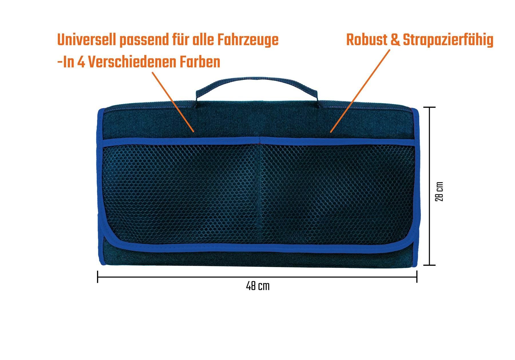 L & P Car Kofferraumtasche mit farbigem in blauem Saum Design mit Rand Schwarz Organizer Auto schwarz