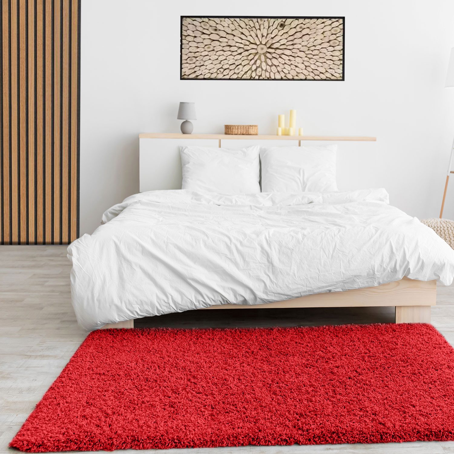 Vimoda Teppich Shaggy, Hochflor-Teppich Wohnzimmer in Rot, Rechteckig, Höhe: 30 mm, Langflor, Läufer, Einfarbig, Schlafzimmer, Kinderzimmer, klassisch