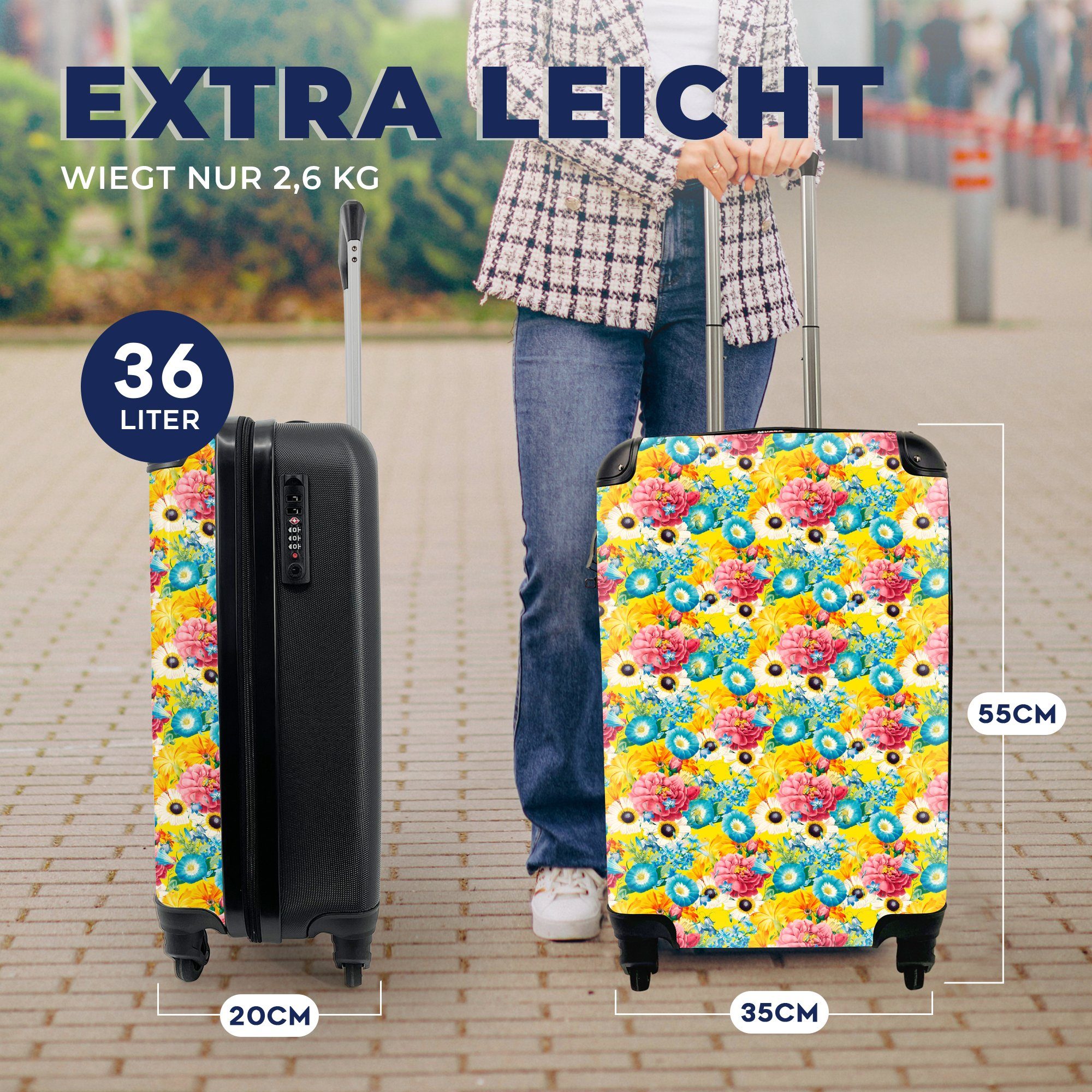 Palette, Farben Trolley, für rollen, mit 4 Handgepäckkoffer Handgepäck Reisekoffer - Reisetasche Rollen, - MuchoWow Blumen Ferien,