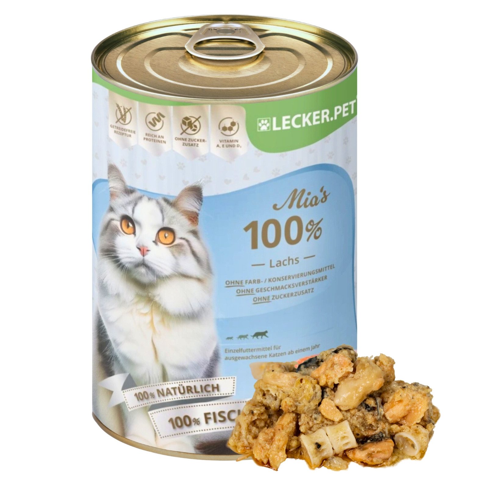 Lecker.Pet 6 x 400 g Lecker.Pet® Mia's 100 % Lachs Katzenfutter Nassfutter Lachs, 6St.