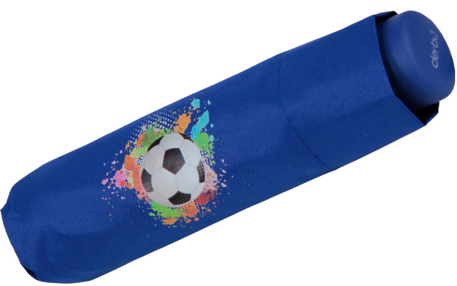 für mit blau, Mini Taschenregenschirm Kids Schulweg Schule Fußball Kinderschirm leichter Motiven - coolen den leicht ein Jungen Schirm derby