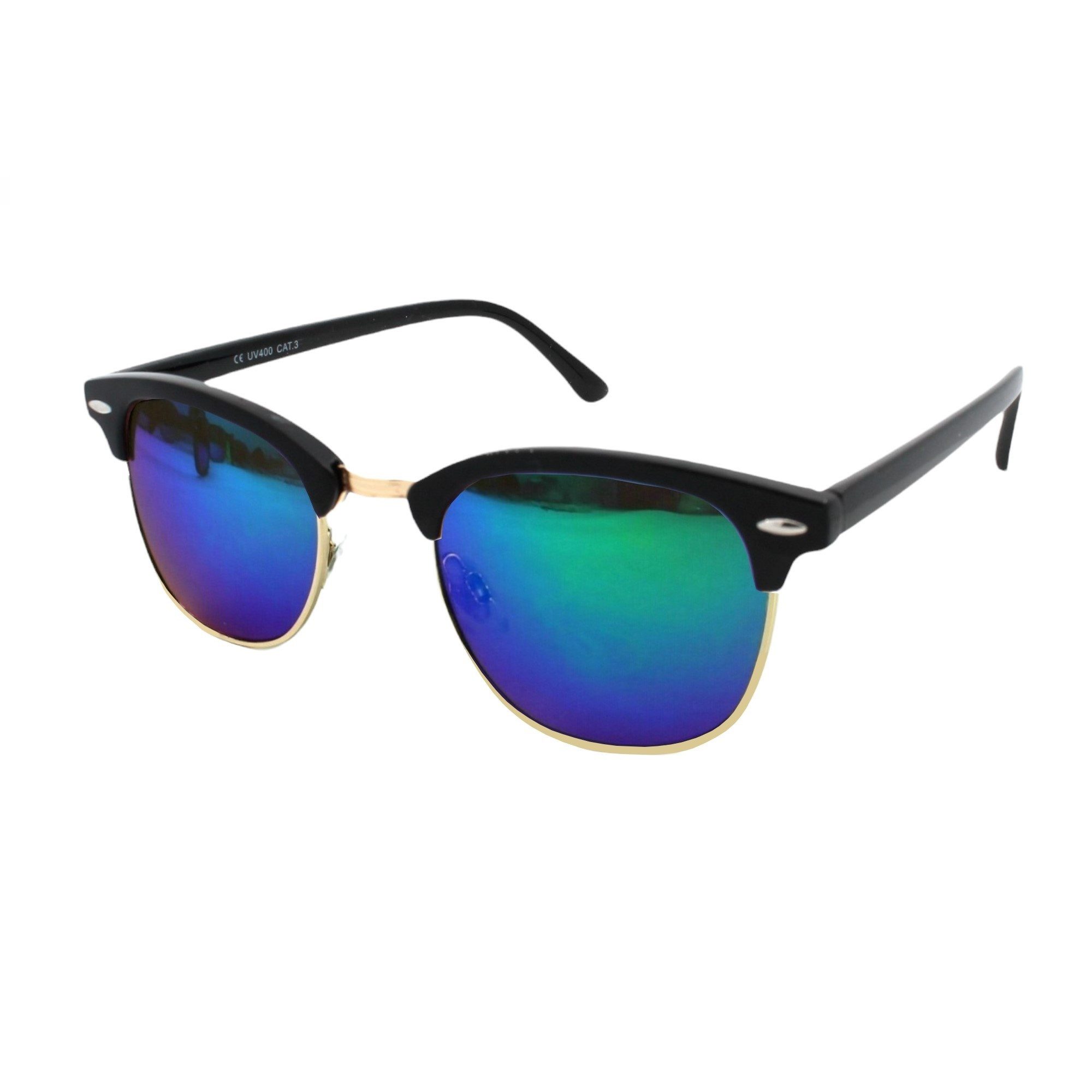 Rennec Sonnenbrille Polarisiert Herren Damen im Retro Browline Stil UV400 Gläser Verspiegelt in Grün Blau