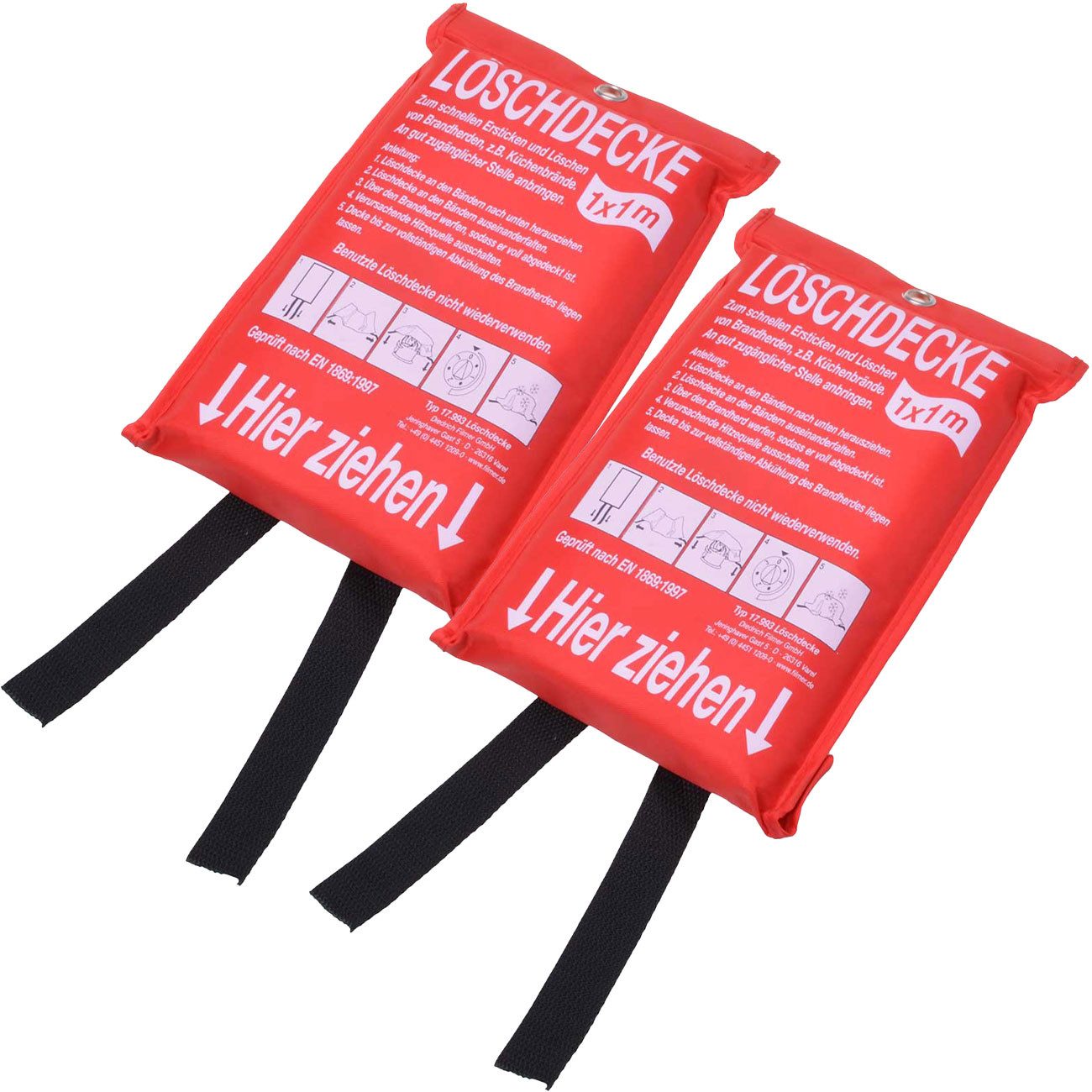 Diedrich Filmer GmbH Löschdecke Feuerlöschdecke 1m², 100% Fiberglas, effektiver Brandschutz, Notfall, (2-St), Ideal bei brennenden Kleidern, Küchenbränden, Platzsparend lagerbar