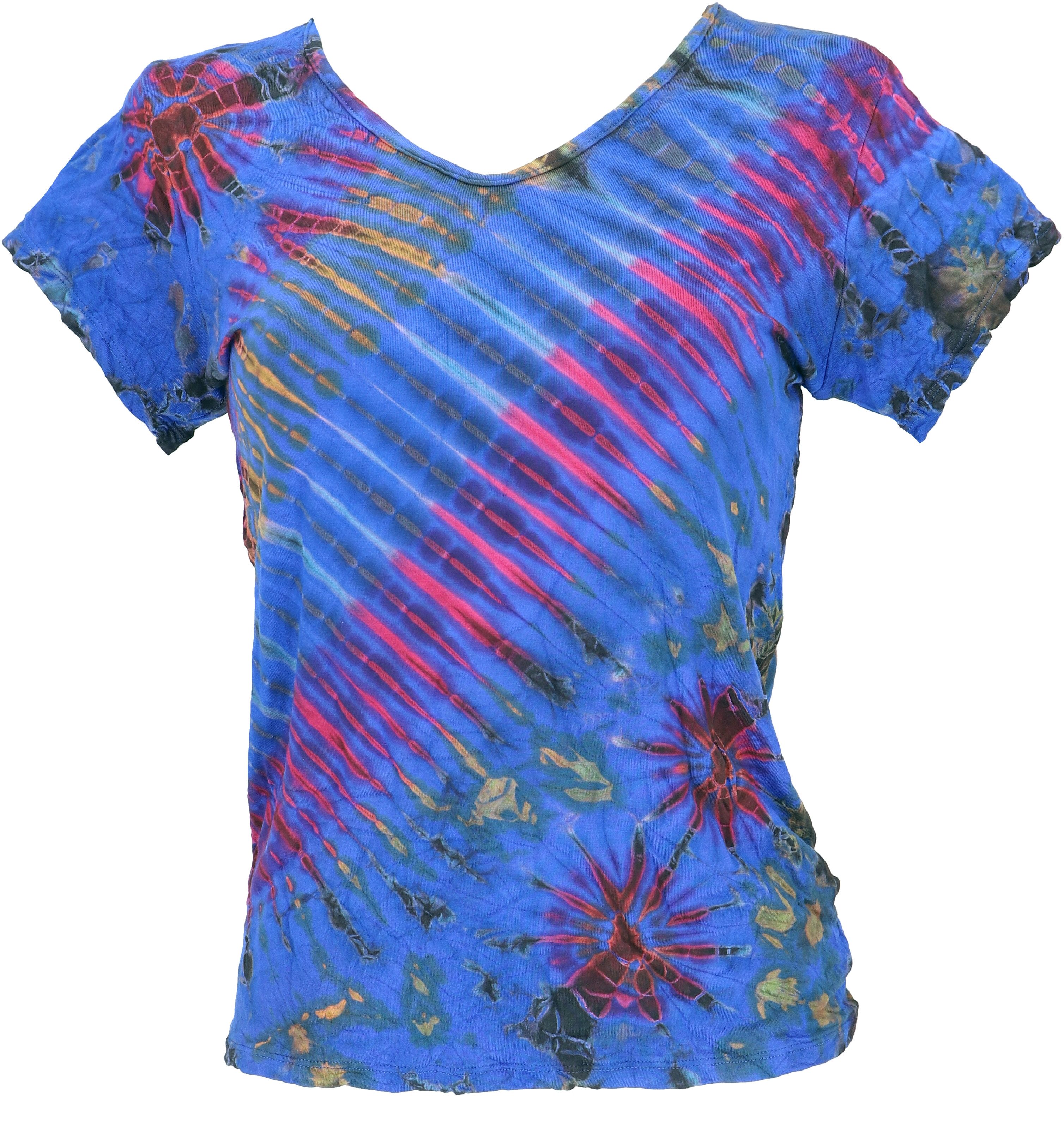 Guru-Shop T-Shirt Batik Hippie T-Shirt mit V-Auschnitt, Unikat.. Festival, Ethno Style, Hippie, alternative Bekleidung