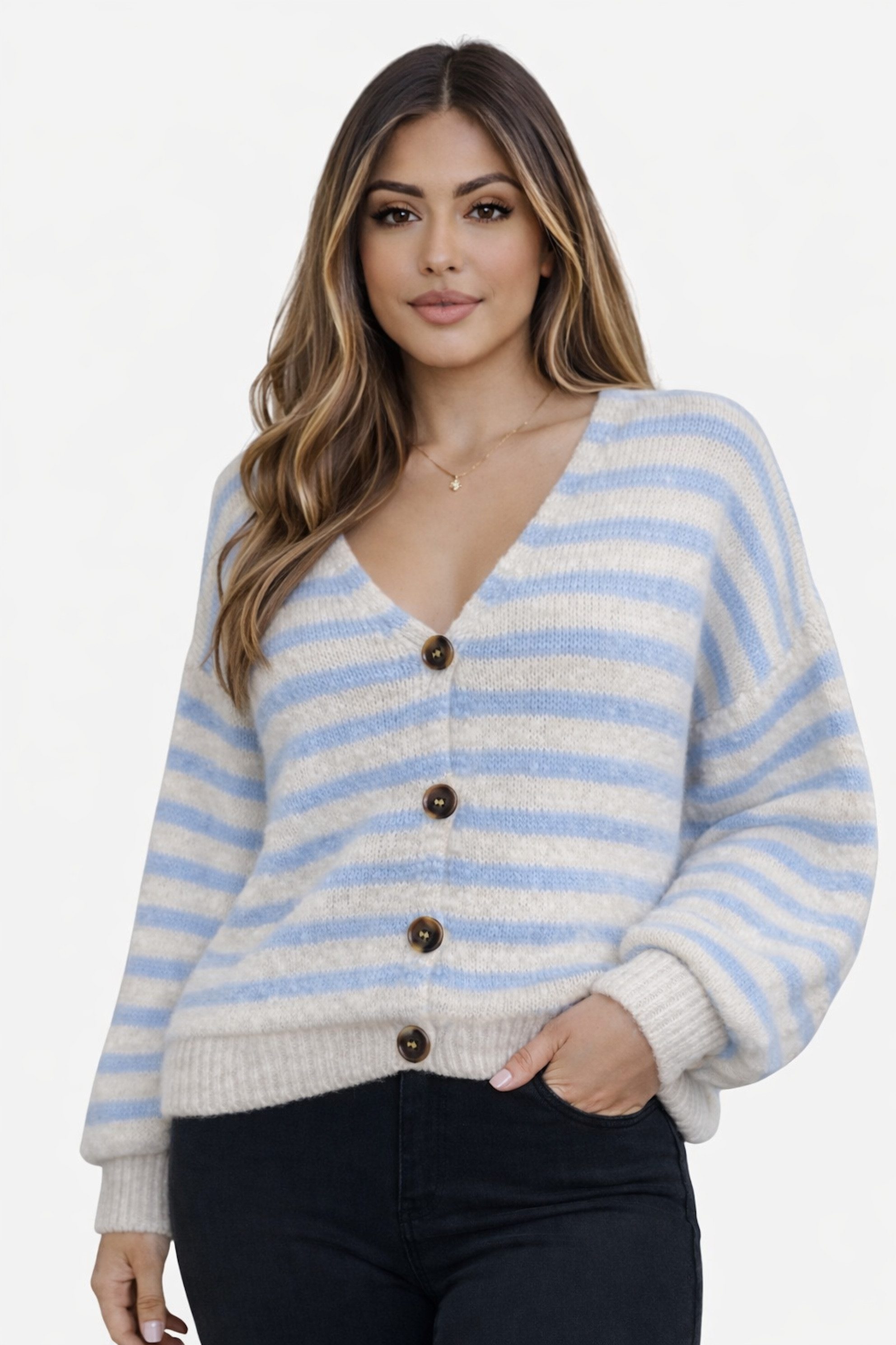 Worldclassca Cardigan WORLDCLASSCA Strick Cardigan Knopf Strickpullover Gestreift Streifen Neue Kollektion - Stilvolle und gemütliche Strickmode für Damen