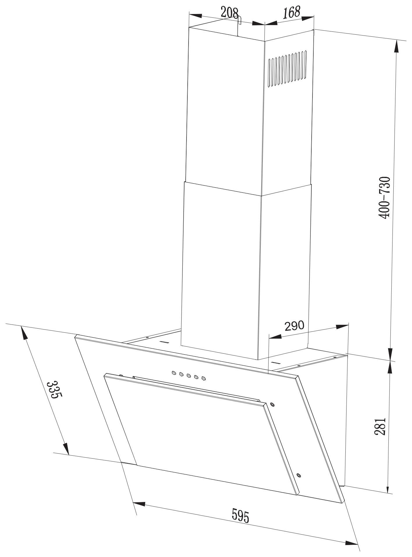 RESPEKTA Kopffreihaube CH 33060, Leistungsstufen, Umluftfähig 60 cm, Ab- und weiß LED-Beleuchtung, 3