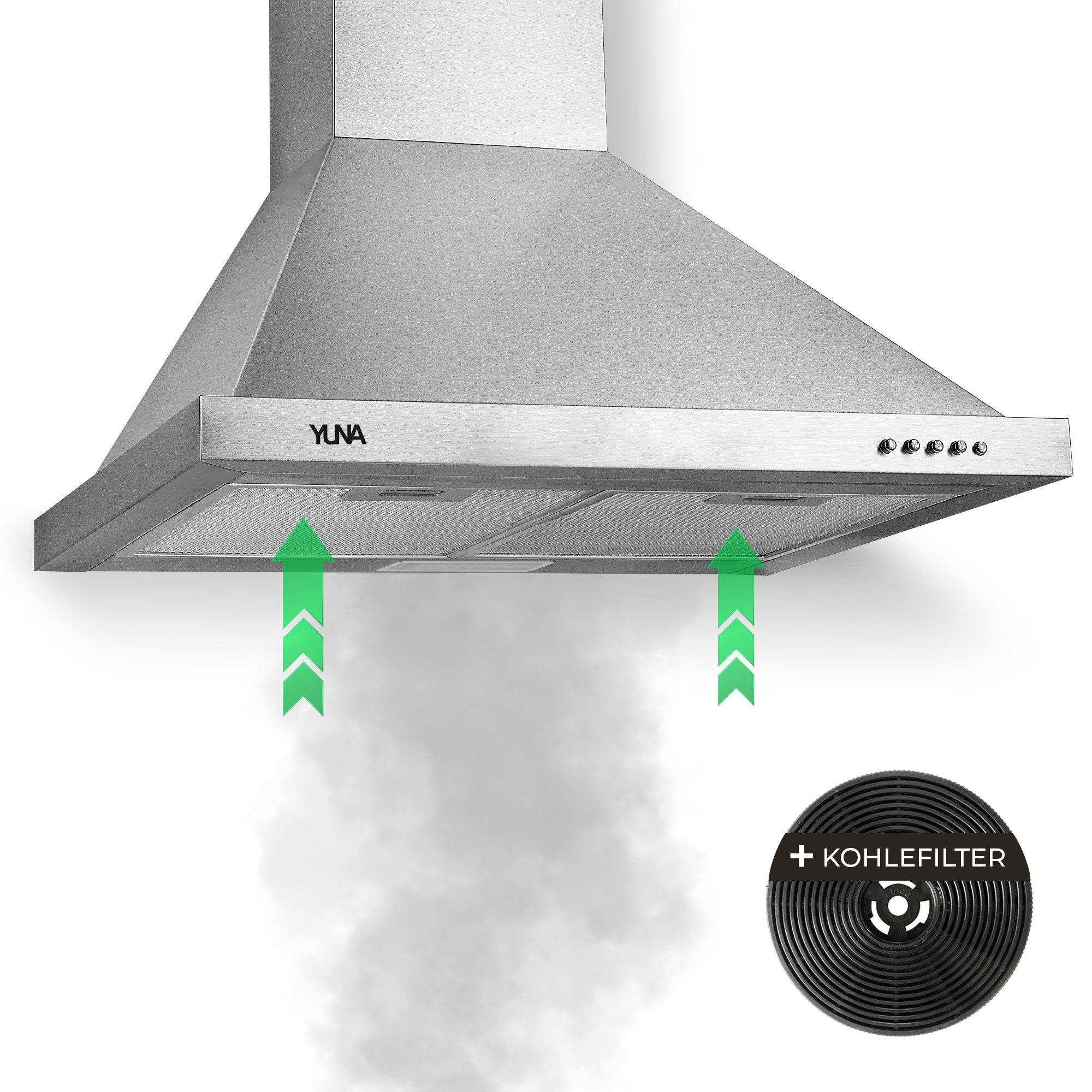 YUNA Kopffreihaube Yuna Davina WH60A Dunstabzugshaube inkl. Kohlefilter Yuna Davina WH60A Dunstabzugshaube inkl. Kohlefilter