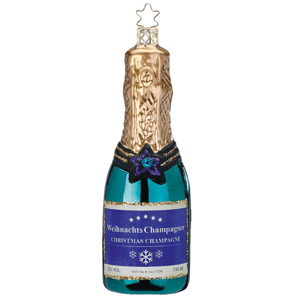 mundgeblasen, (1-tlg), INGE-GLAS® blaugrün Christbaumschmuck Champagne handbemalt 12,5cm