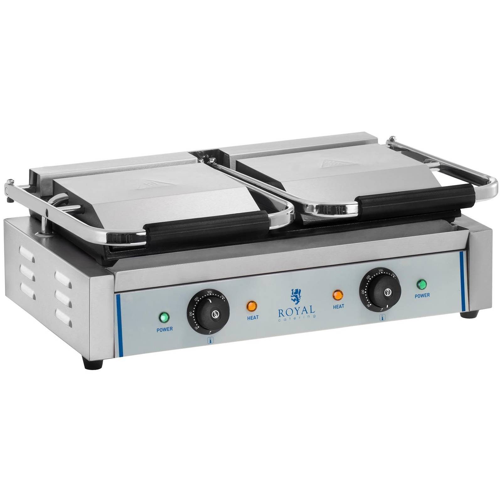 Royal Catering Kontaktgrill Doppelgrill Sandwichmaker Tischgrill Glatt 2 x 1.800 W Edelstahl, 3600 W
