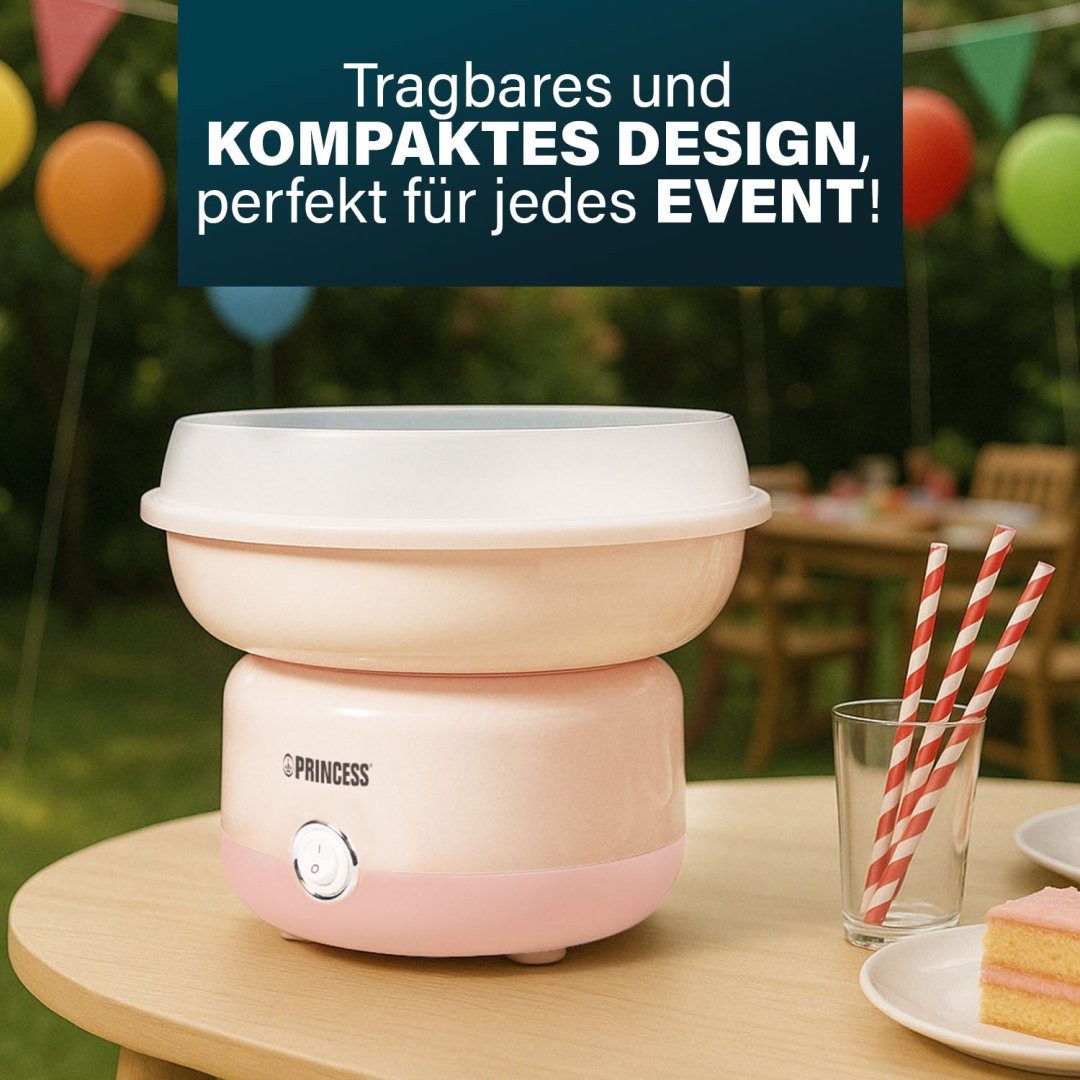 PRINCESS Zuckerwattemaschine Princess 292990 Zuckerwattemaschine - Kompaktes Design, geeignet für j, 500 W - einschließlich Löffel und Stäbchen