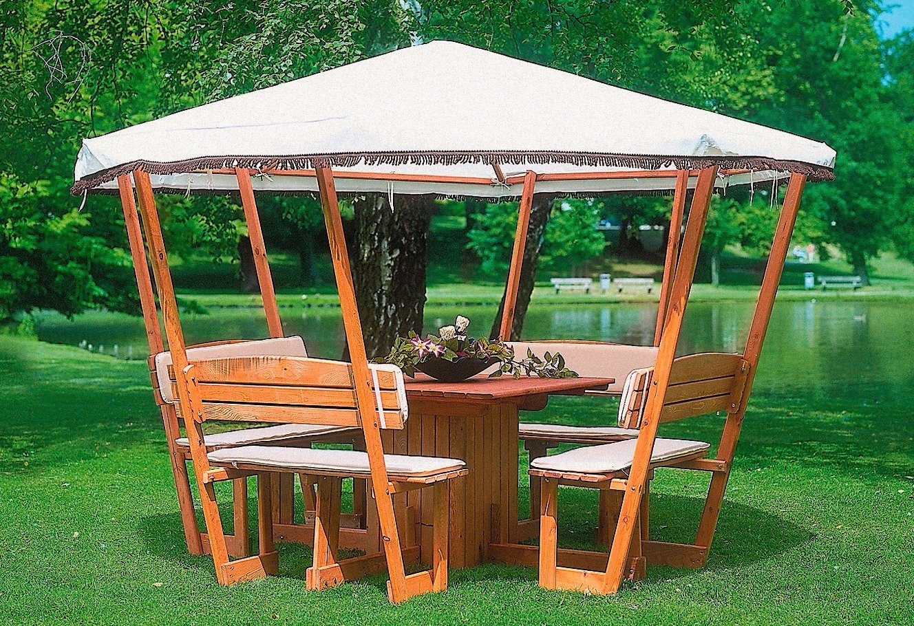 promadino Holzpavillon Rosenheim, (Set), BxT: 304x304 cm, inkl. Sitzgruppe