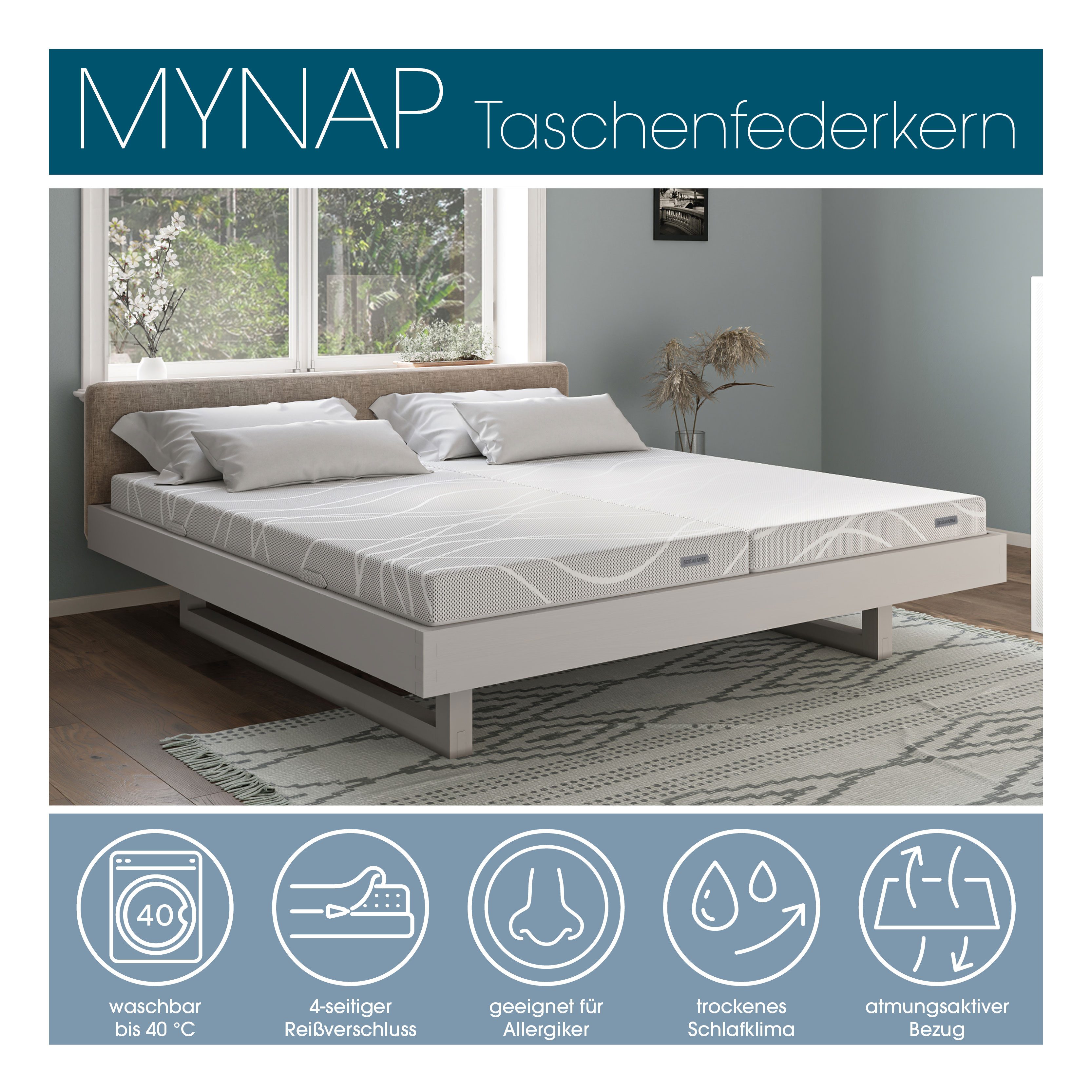 Taschenfederkernmatratze myNap Premium Matratze,Testsieger Stiftung Warentest 10/2023, Note 1,6, Schlaraffia, 19 cm hoch, Härtegrad 3, in 90x200 und weiteren Größen erhältlich!