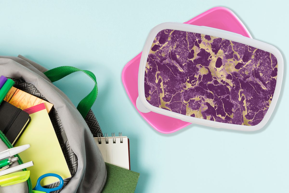 MuchoWow Lunchbox Gold - Luxus Kunststoff Erwachsene, für rosa Marmor Mädchen, Snackbox, Kinder, - Kunststoff, Brotdose Muster, (2-tlg), - Brotbox
