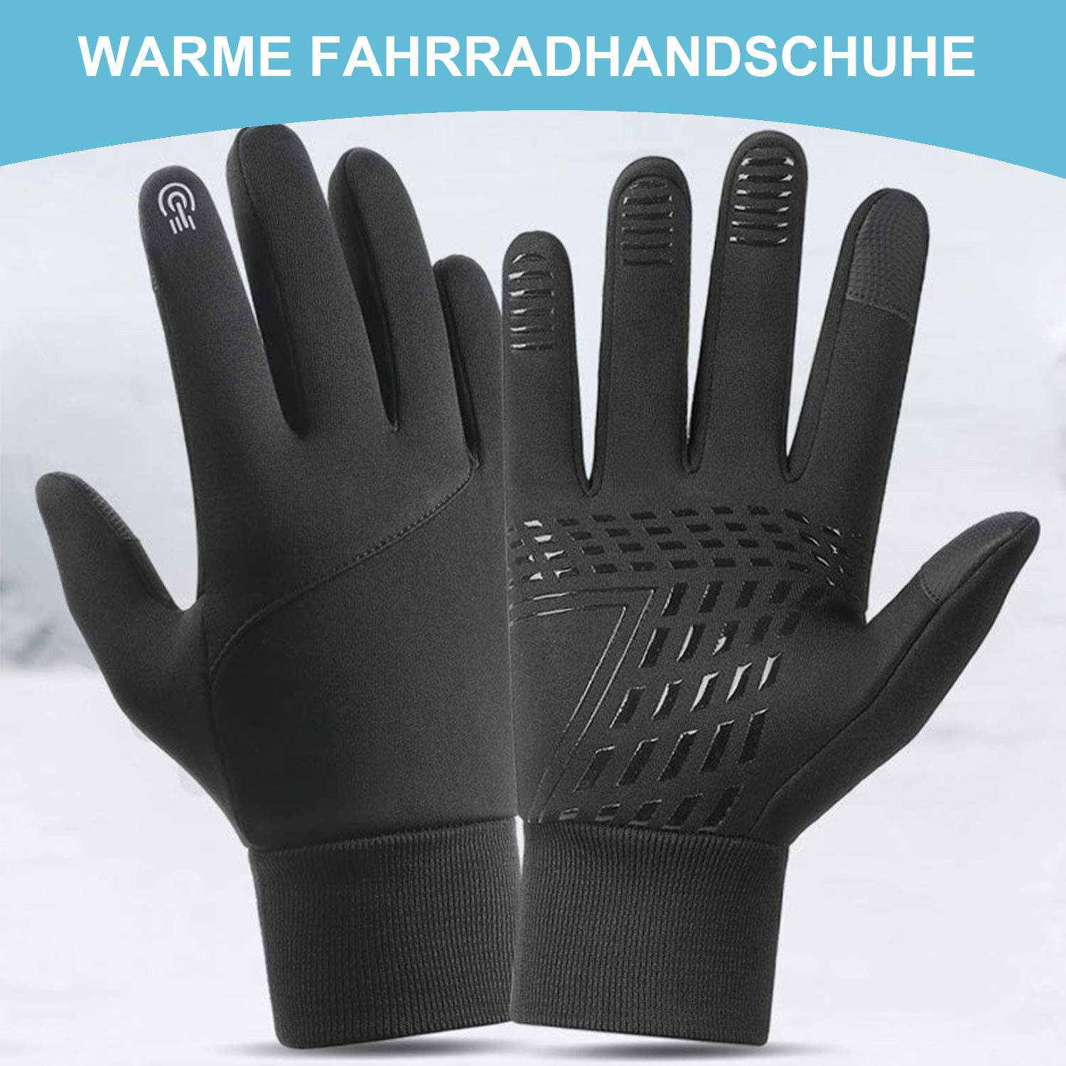 Refttenw Fahrradhandschuhe Wasserabweisend Winter Touchscreen Thermo-Handschuhe Warm Plüsch Fahrradhandschuh