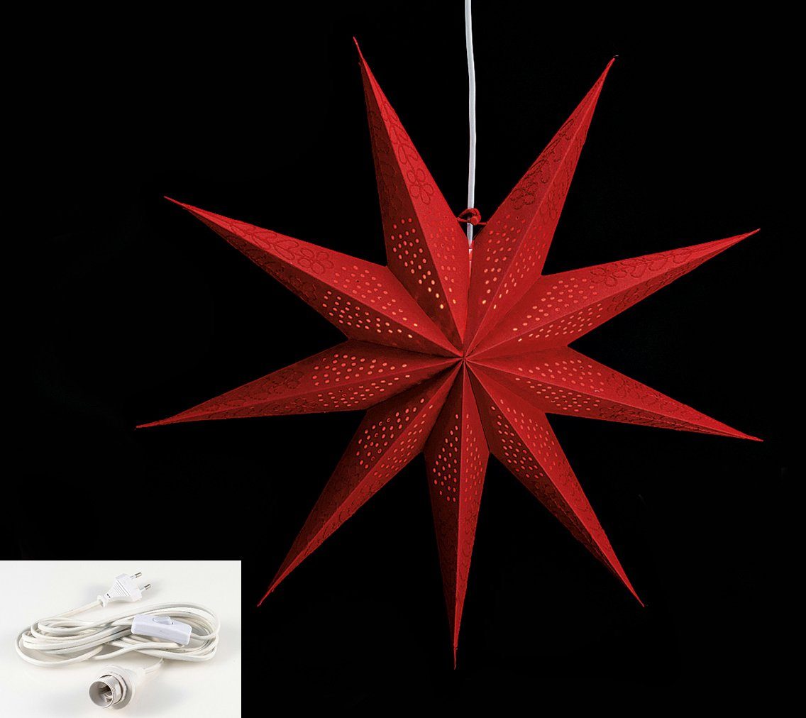 Levandeo® Papiersterne, Leuchtstern 9 Zacken rot 60cm Papiertstern Weihnachtsstern inkl