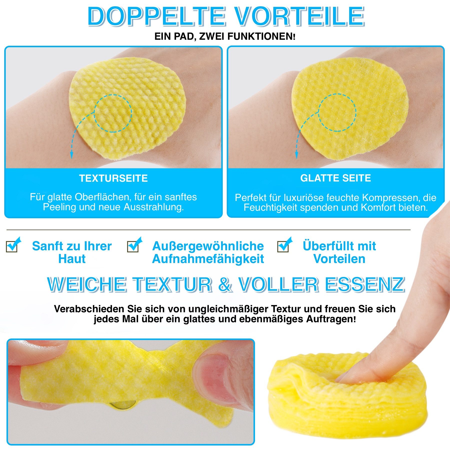 P-Beauty Cosmetic Accessories Gesichtsreinigungstücher Gesichtspads Gesichtsreinigung Kurkuma Turmeric Cleansing Pads, 1-tlg., Ideal für die tägliche Anwendung, Sanfte Haut Pflege
