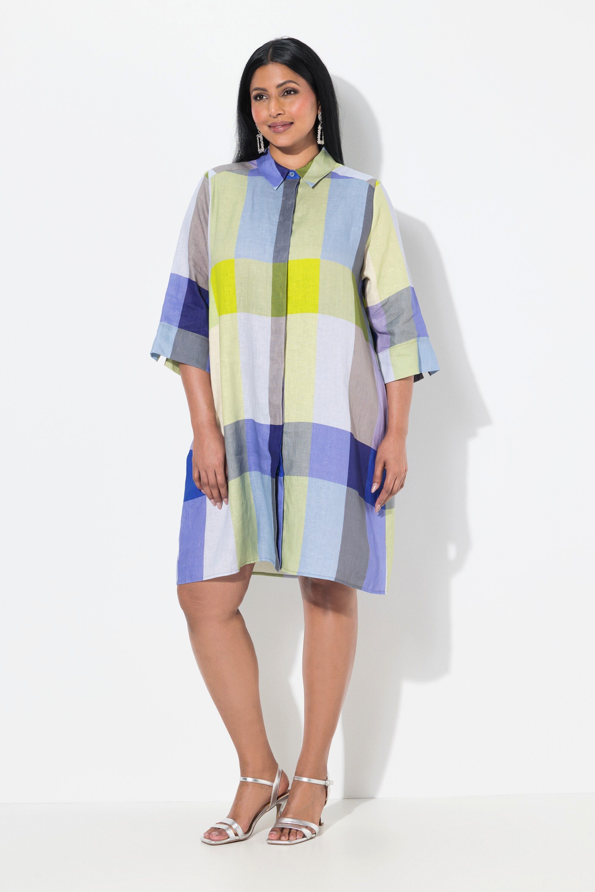 Ulla Popken Longbluse Leinen-Longbluse Hemdkragen Taschen günstig online kaufen