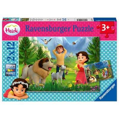 Ravensburger Puzzle Heidi Gemeinsame Zeit in den Bergen 2 x 12 Teile, Puzzleteile
